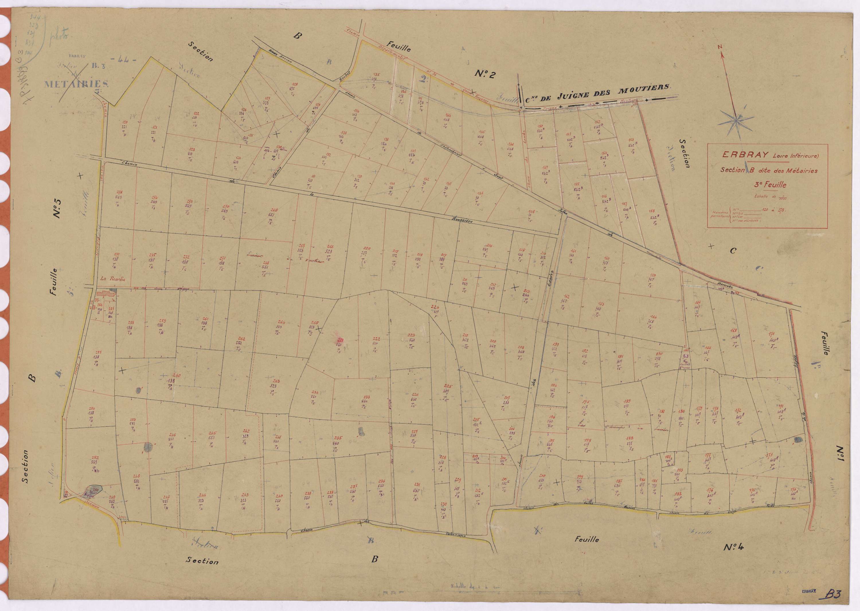 Erbray - Section B3 Métairies (section des) ; 120-278