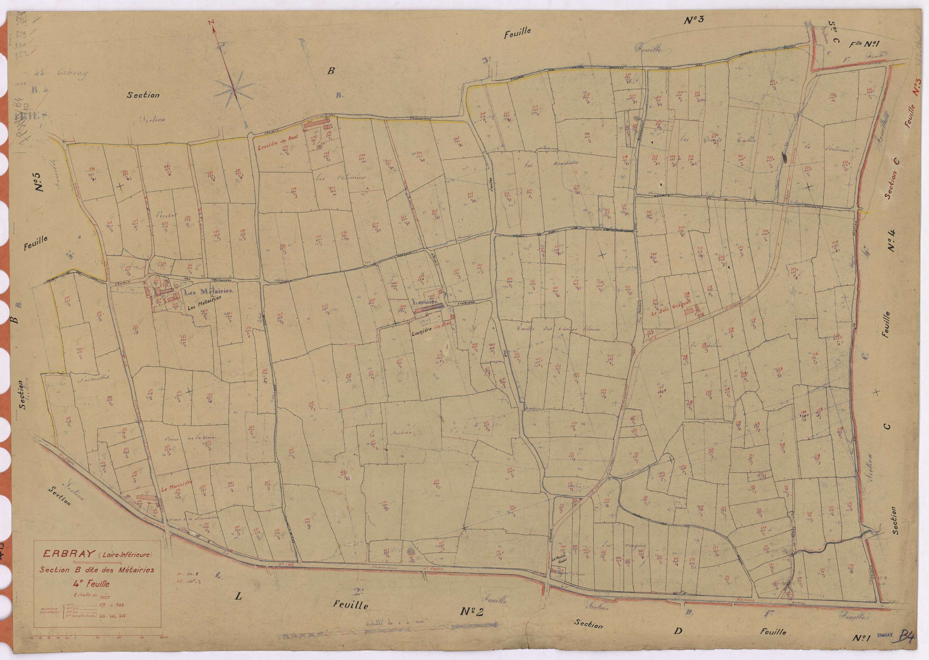 Erbray - Section B4 Métairies (section des) ; 279-509