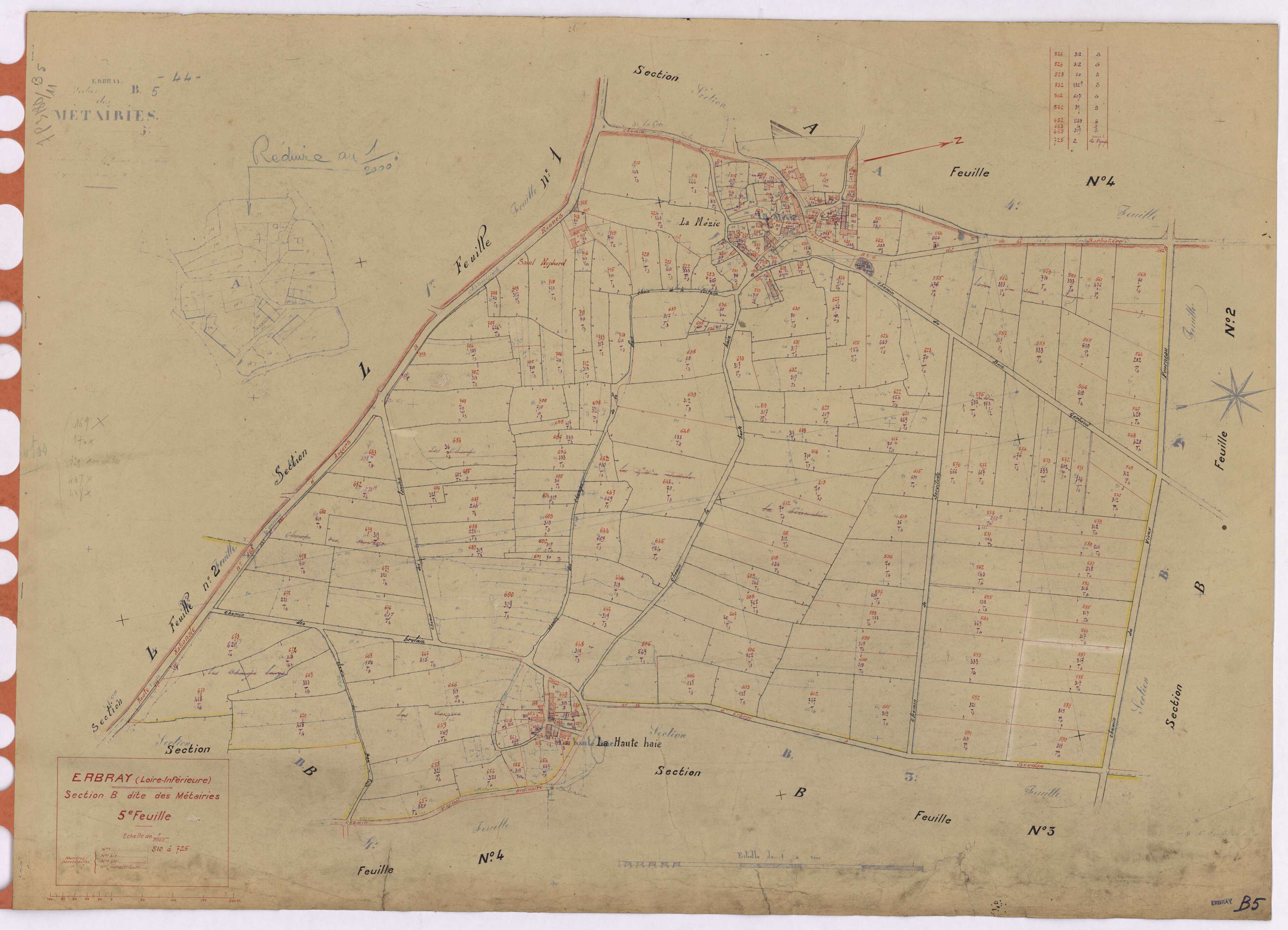 Erbray - Section B5 Métairies (section des) ; 510-725