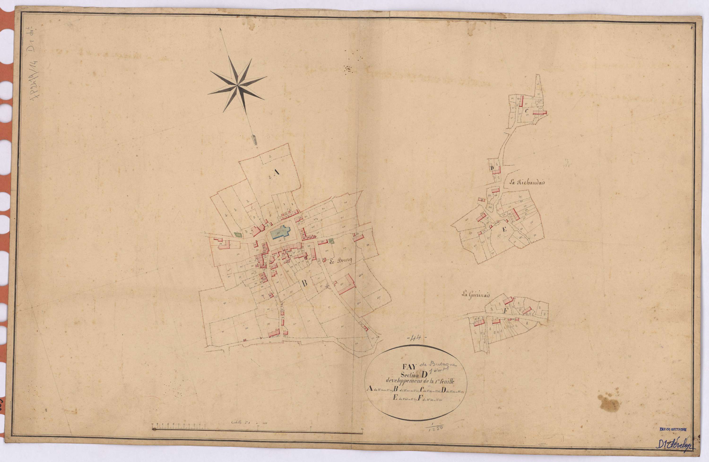 Fay-de-Bretagne - Section D1 (développement) Bourg (section du) ; 1-932 ; développement des parties A à F