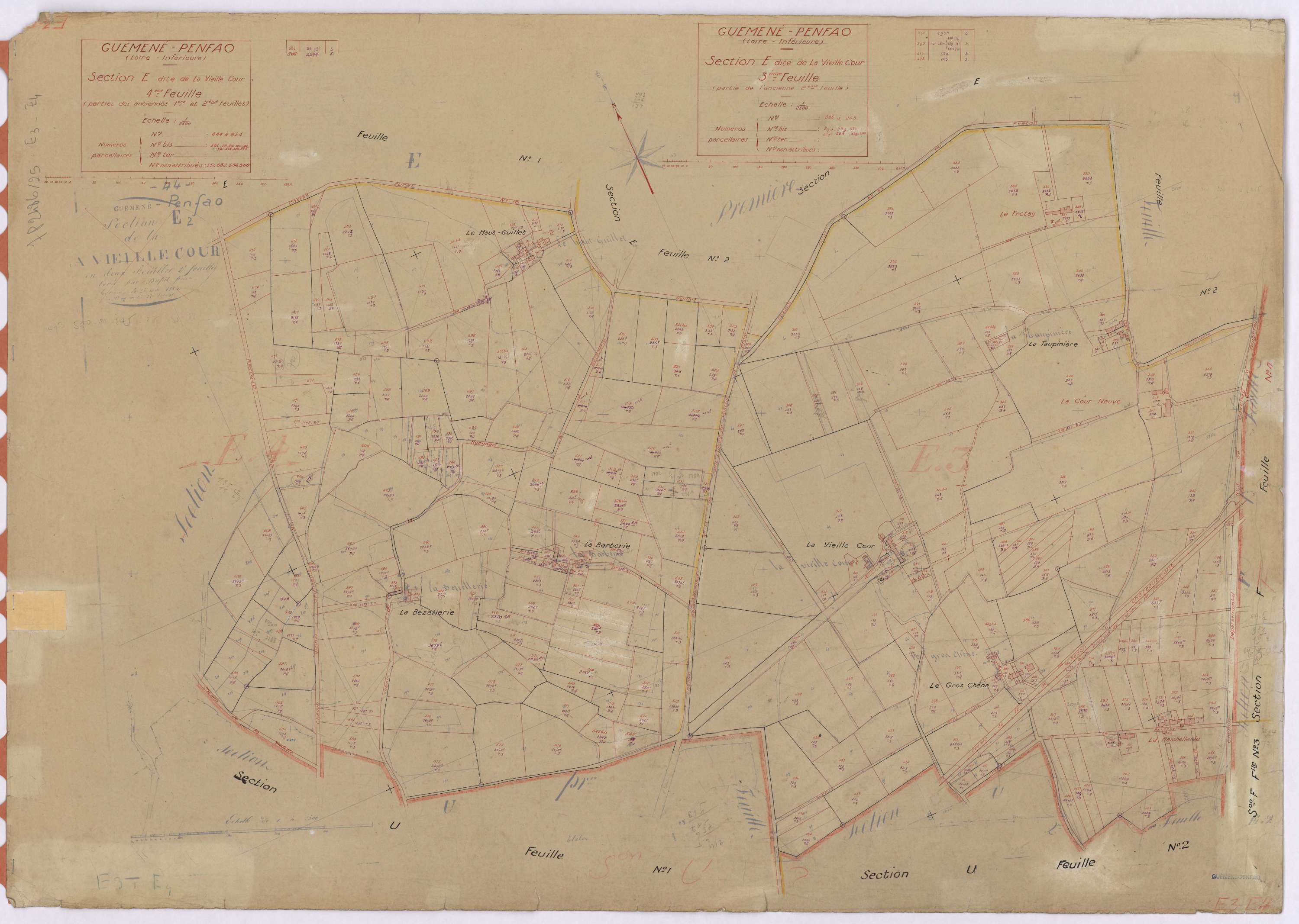 Guémené-Penfao - Section E3 E4 Vieille Cour (section de La) ; 306-443 ; 444-624