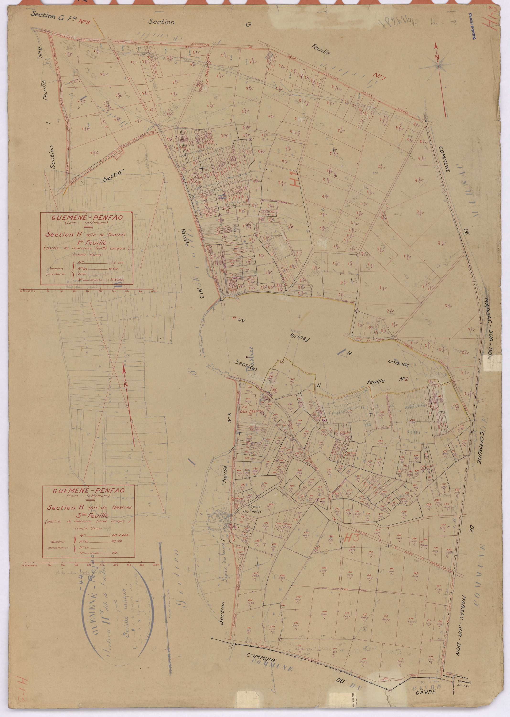 Guémené-Penfao - Section H1 H3 Dastres (section de) ; 1-233 ; 461-648