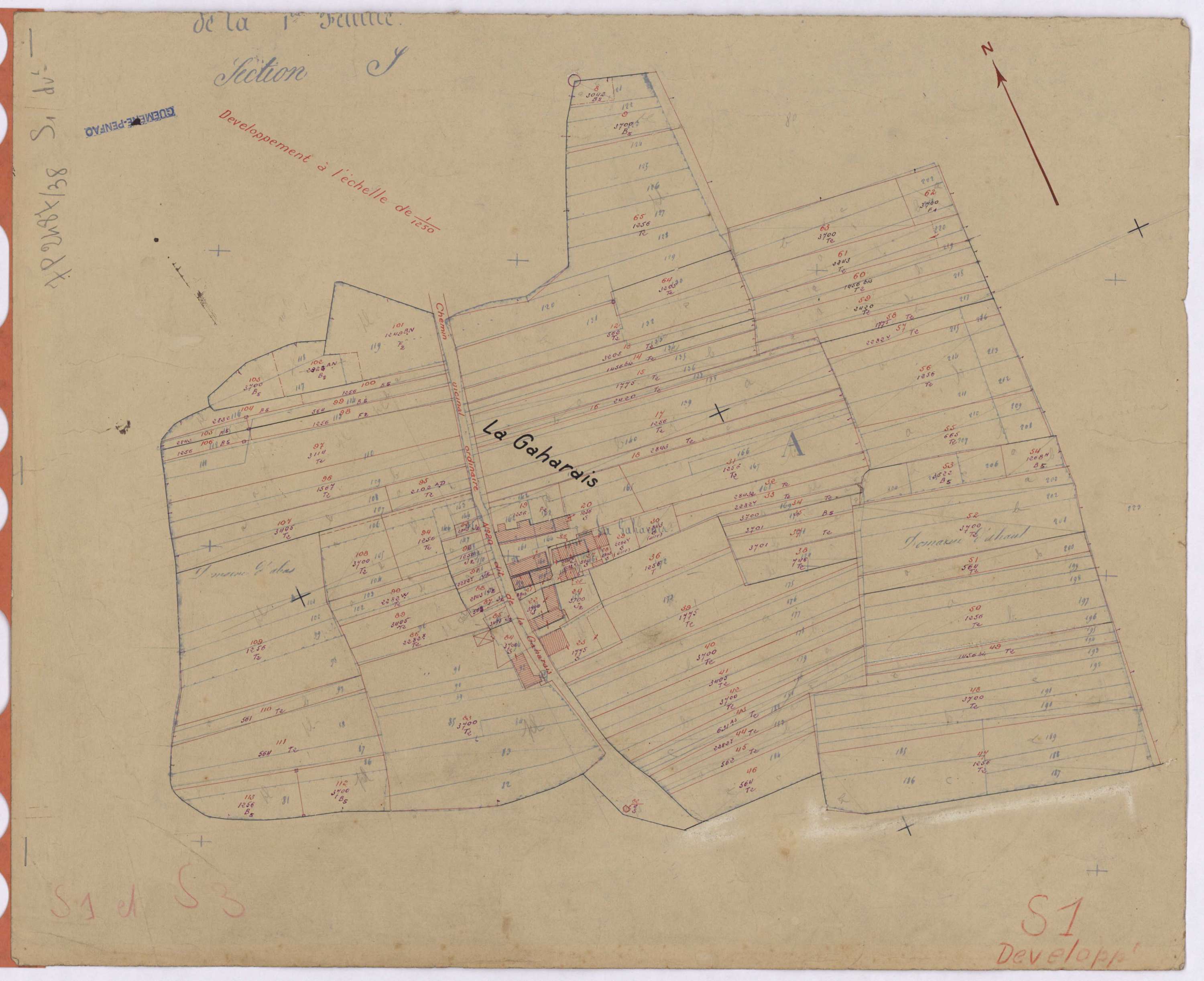 Guémené-Penfao - Section S1 (développement) Pussac (section de) ; 1-232 ; développement du village de La Gaharais