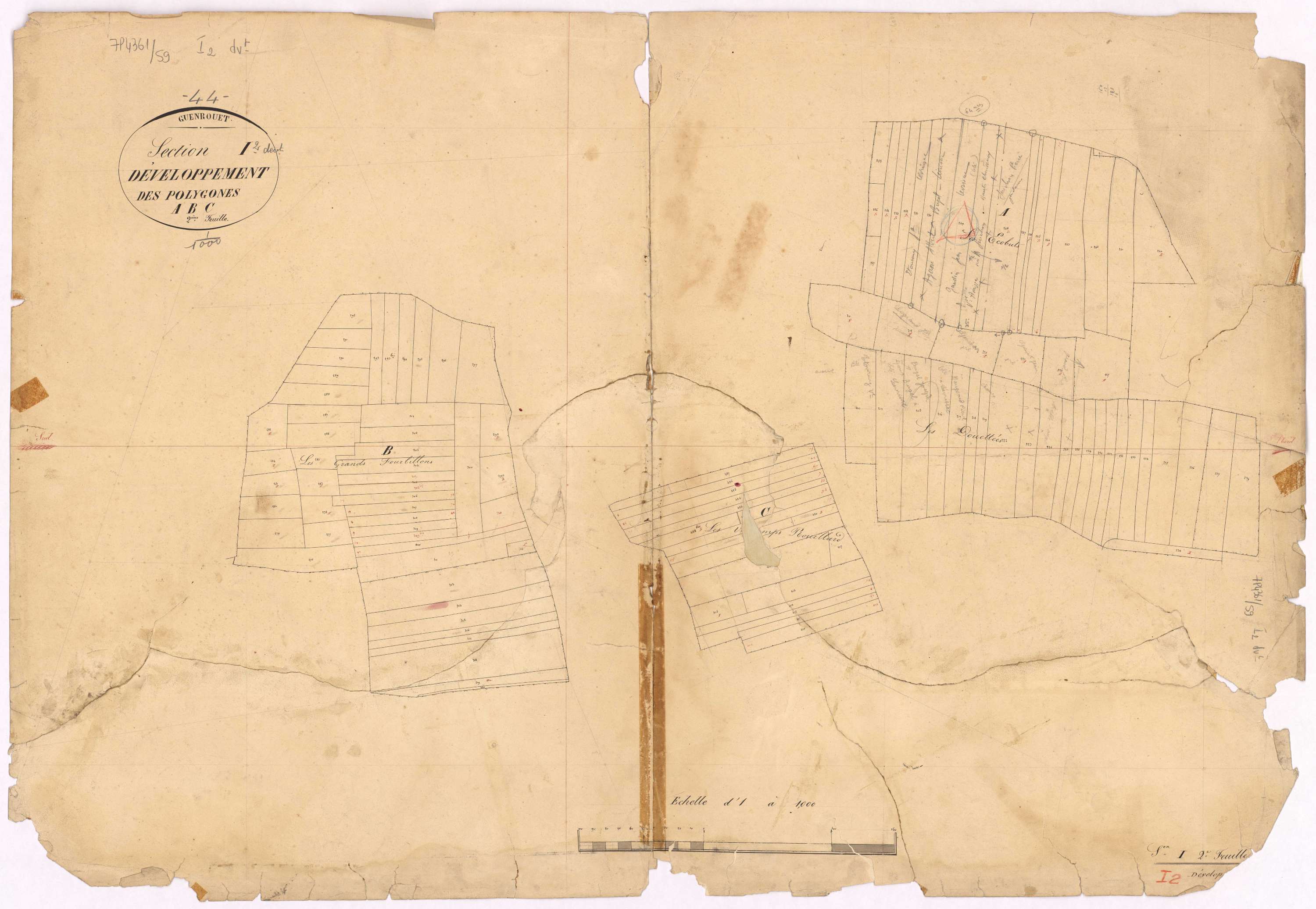 Guenrouet - Section I2 (développement) Mortier aux Chevaux (section du) ; 132-512 ; développement des polygônes A, B et C