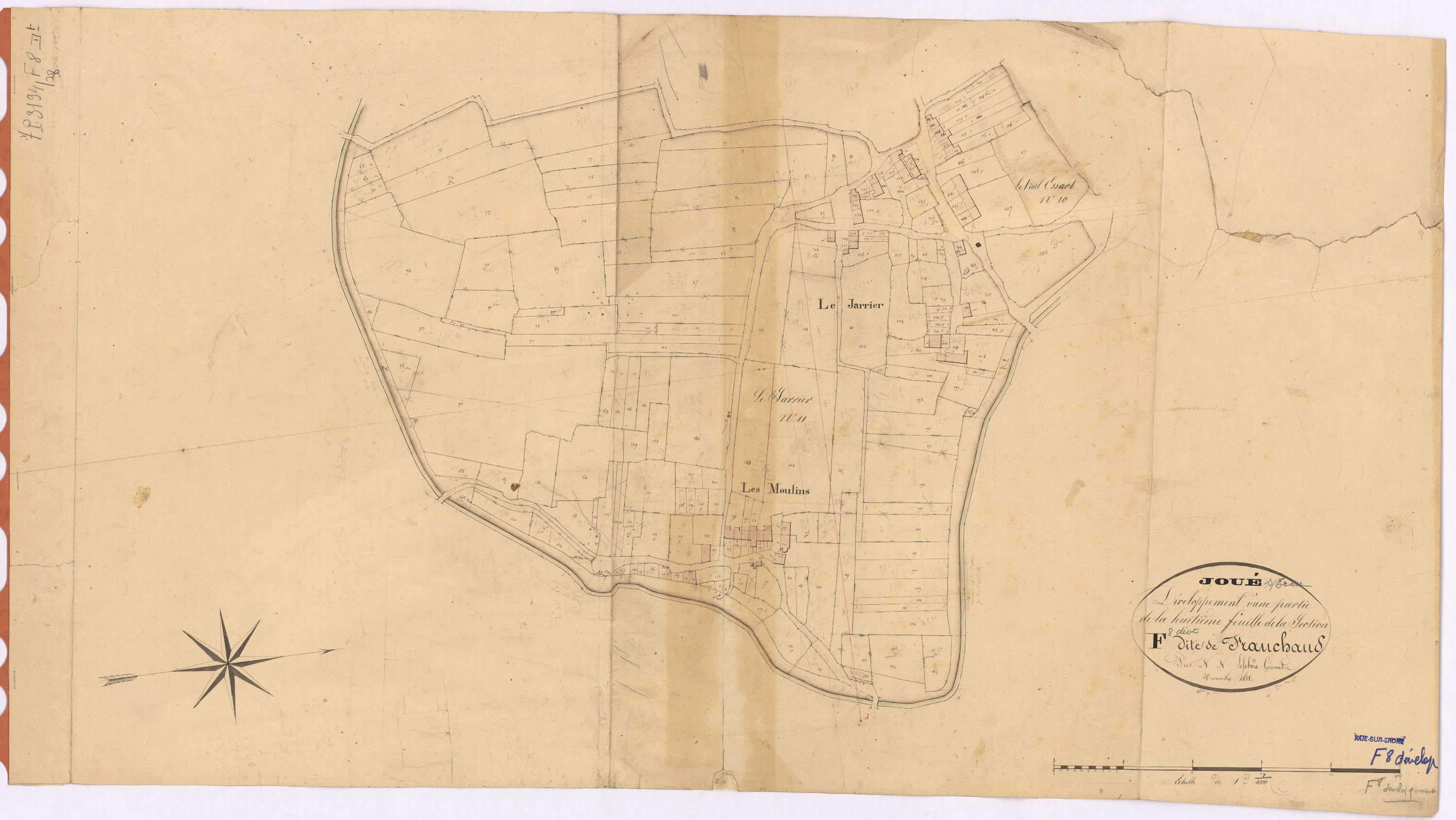 Joué-sur-Erdre - Section F8 (développement) Franchaud (section de) ; développement des villages du Jarrier et des Moulins