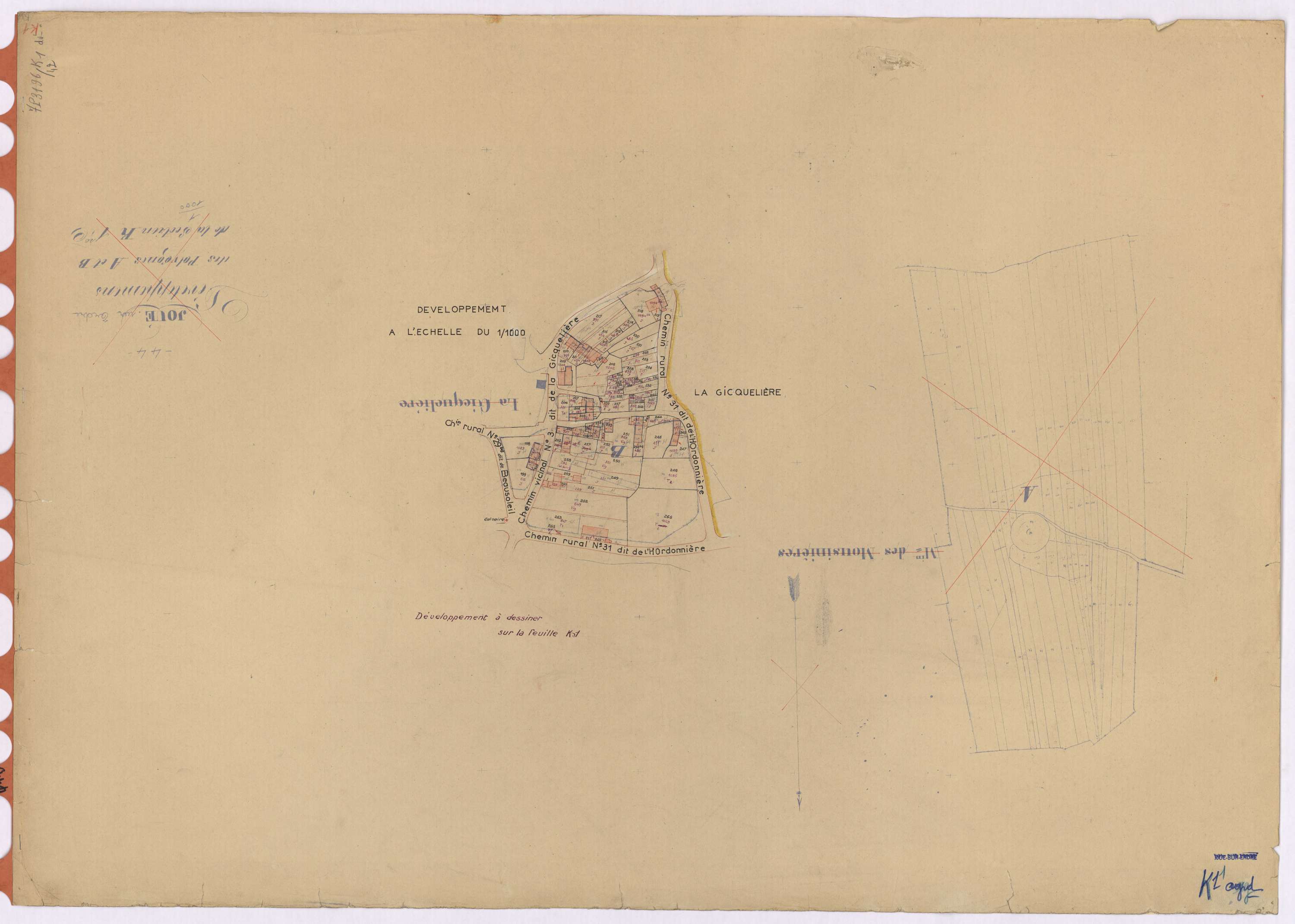 Joué-sur-Erdre - Section K1 (développement) Bas-Bourg (section du) ; 1-429 ; développement du village de La Gicquelière