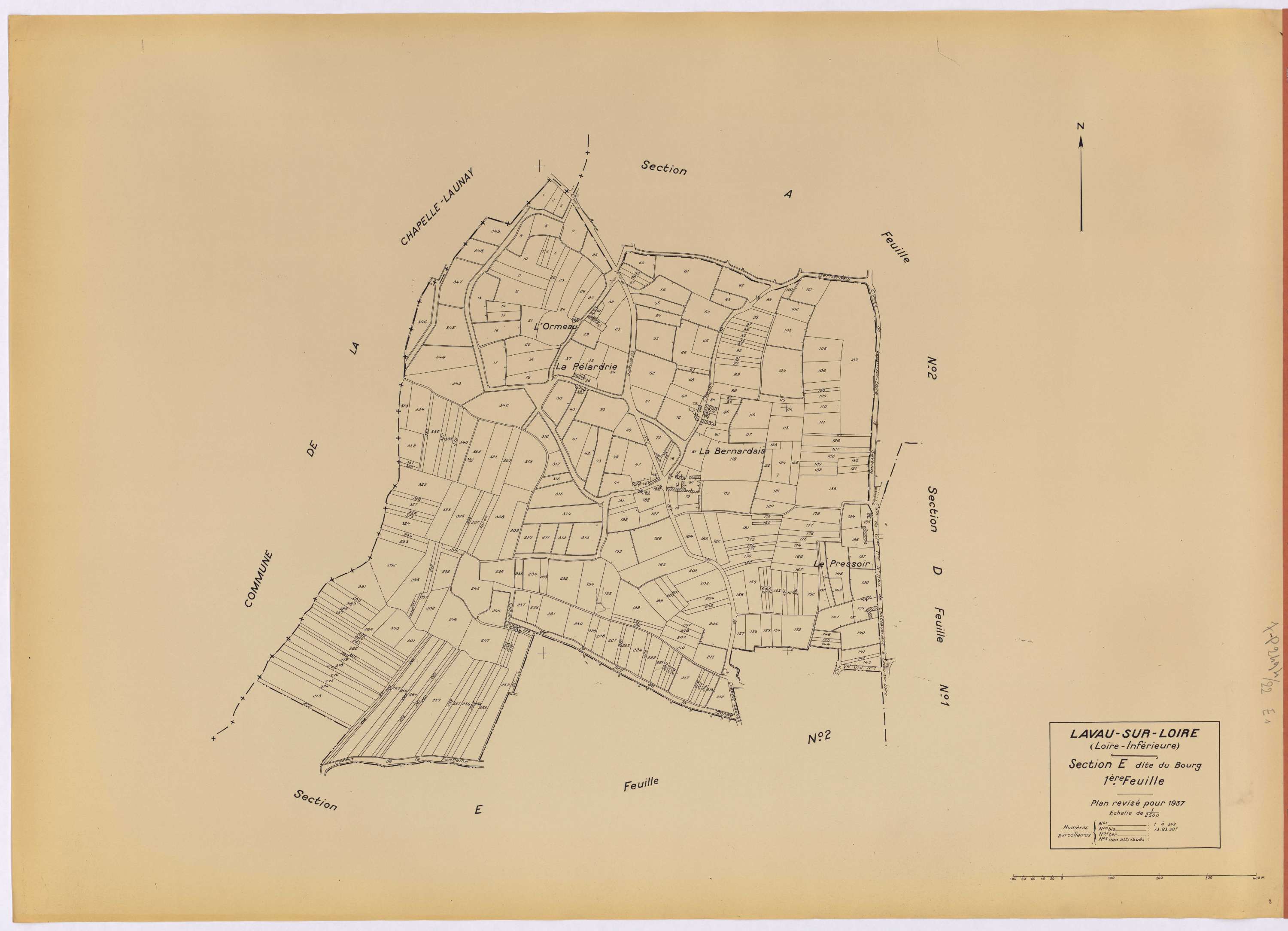 Lavau-sur-Loire - Section E1 Bourg (section du) ; 1-349