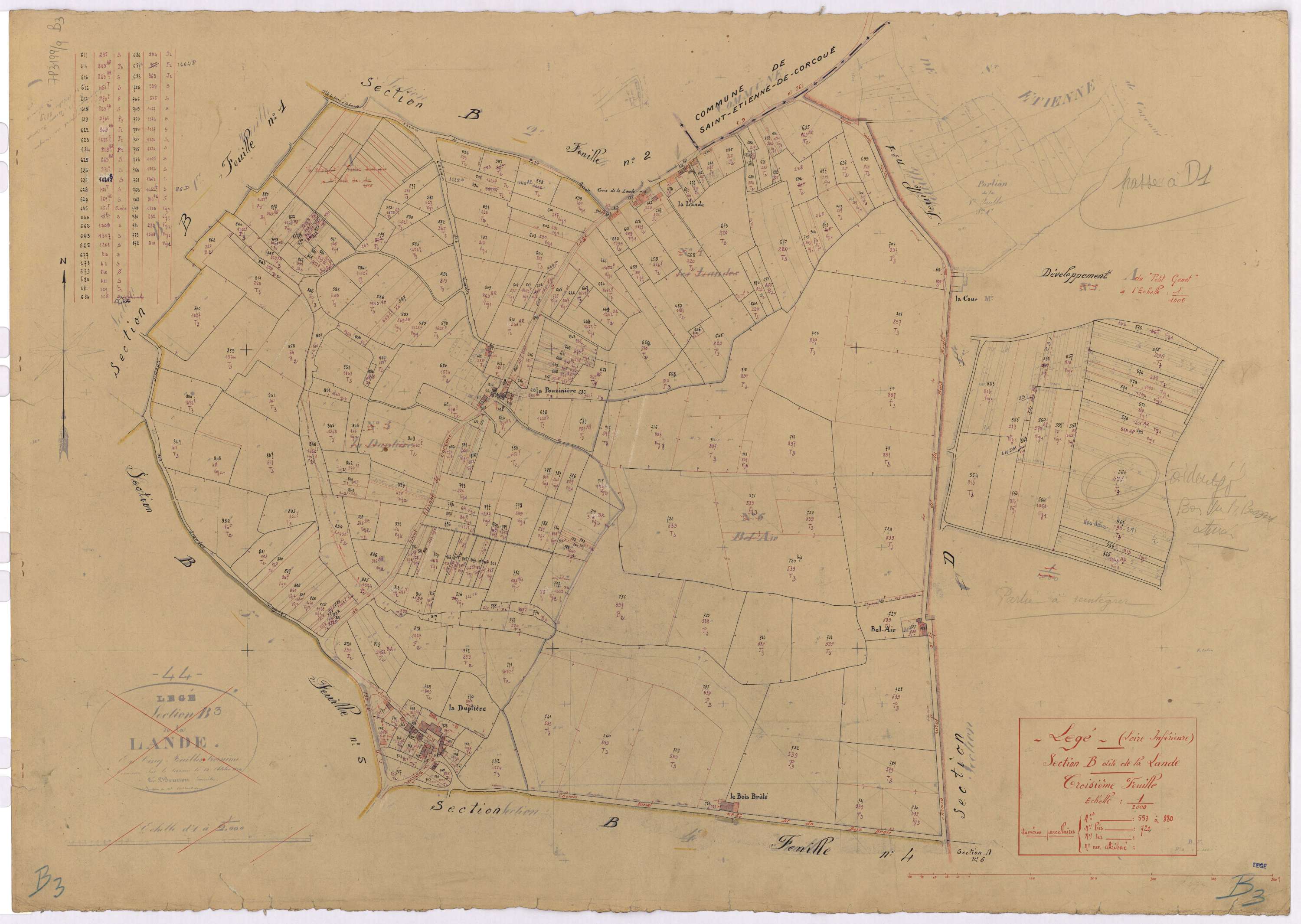 Lège - Section B3 Lande (section de La) ; 553-880