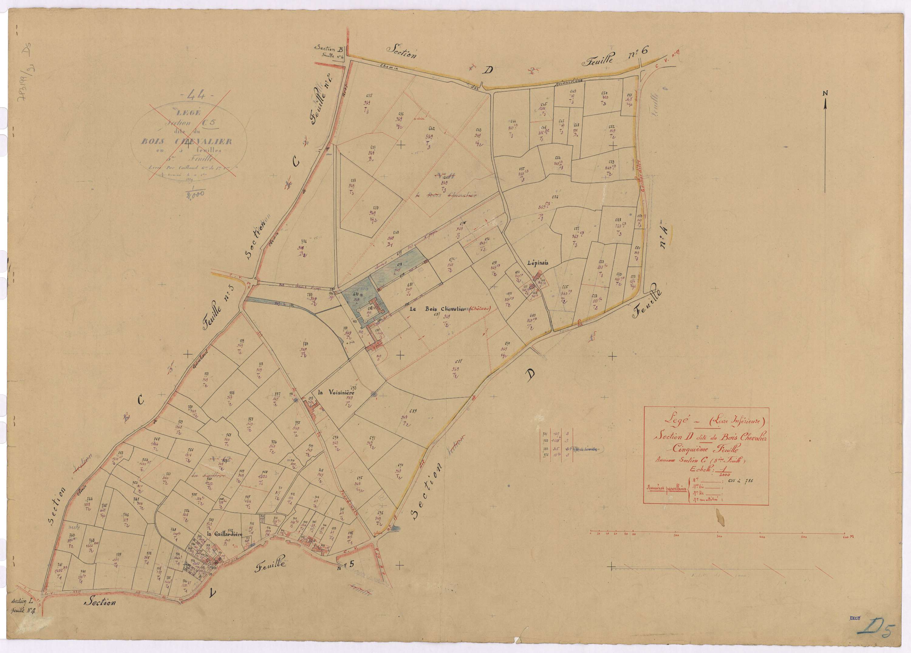 Lège - Section D5 Bois Chevalier (section du) ; 635-786