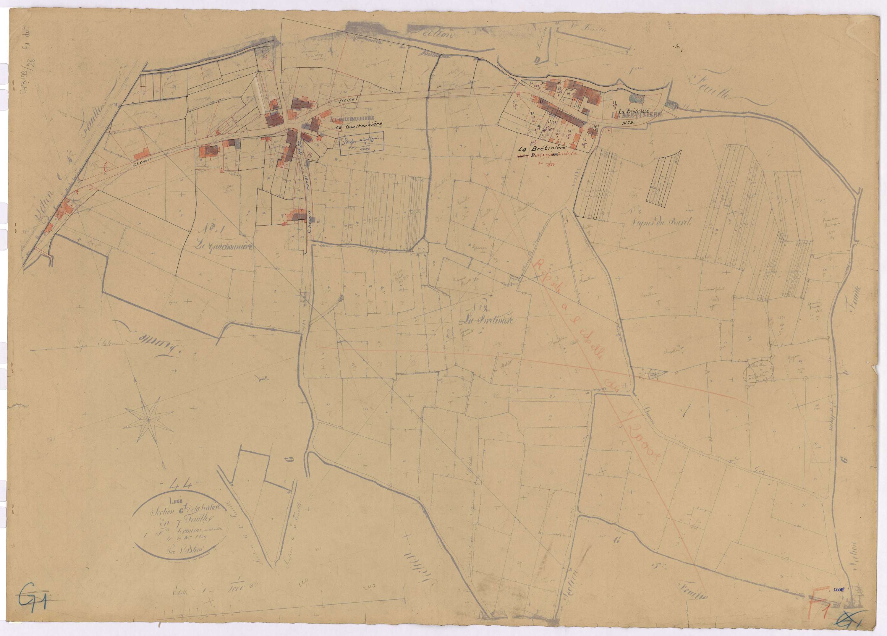 Lège - Section F1 (développement) Tirelière (section de La) ; 1-309 ; développement du village de La Brétinière
