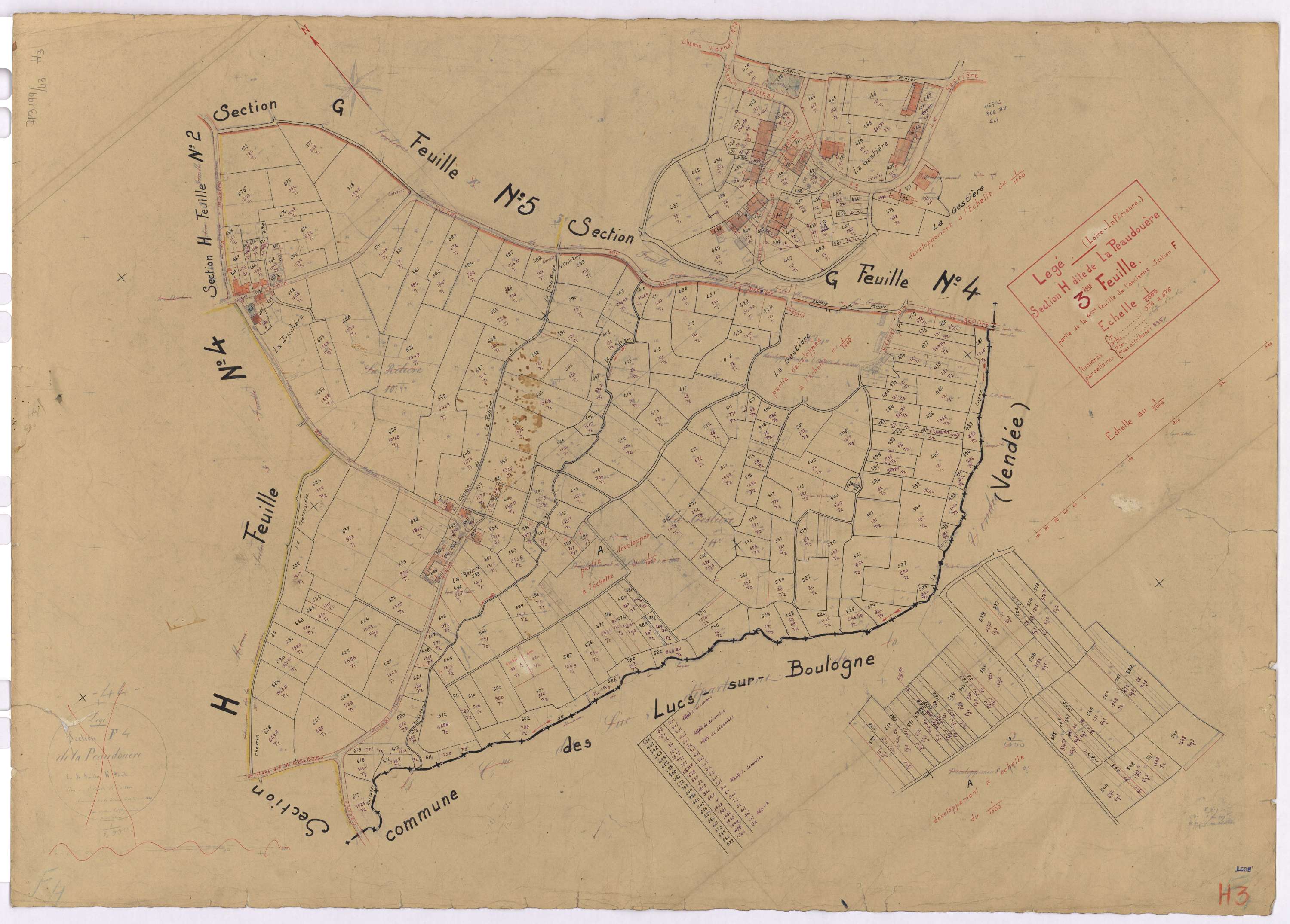 Lège - Section H3 Peaudouère (section de La) ; 376-676