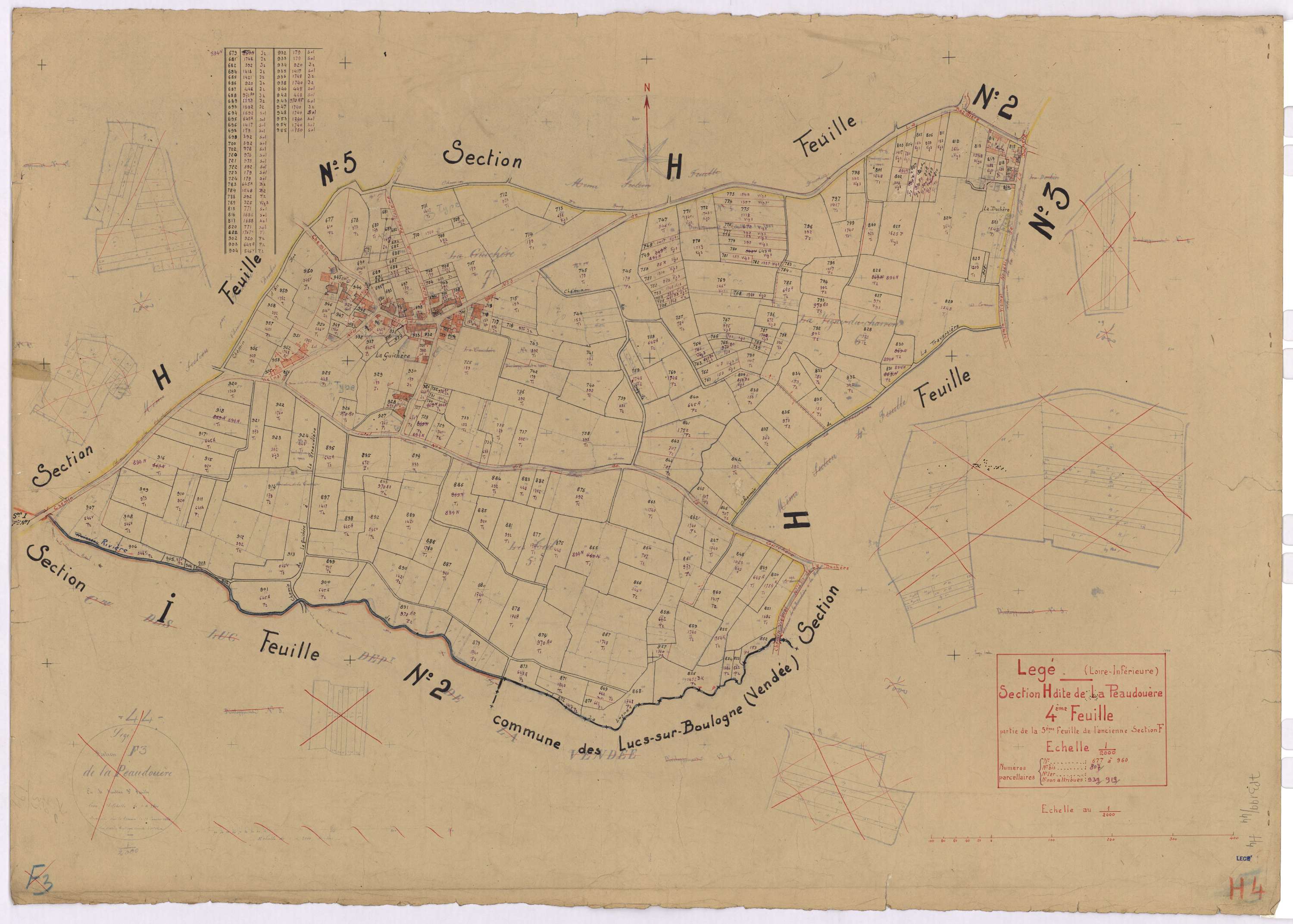 Lège - Section H4 Peaudouère (section de La) ; 677-960