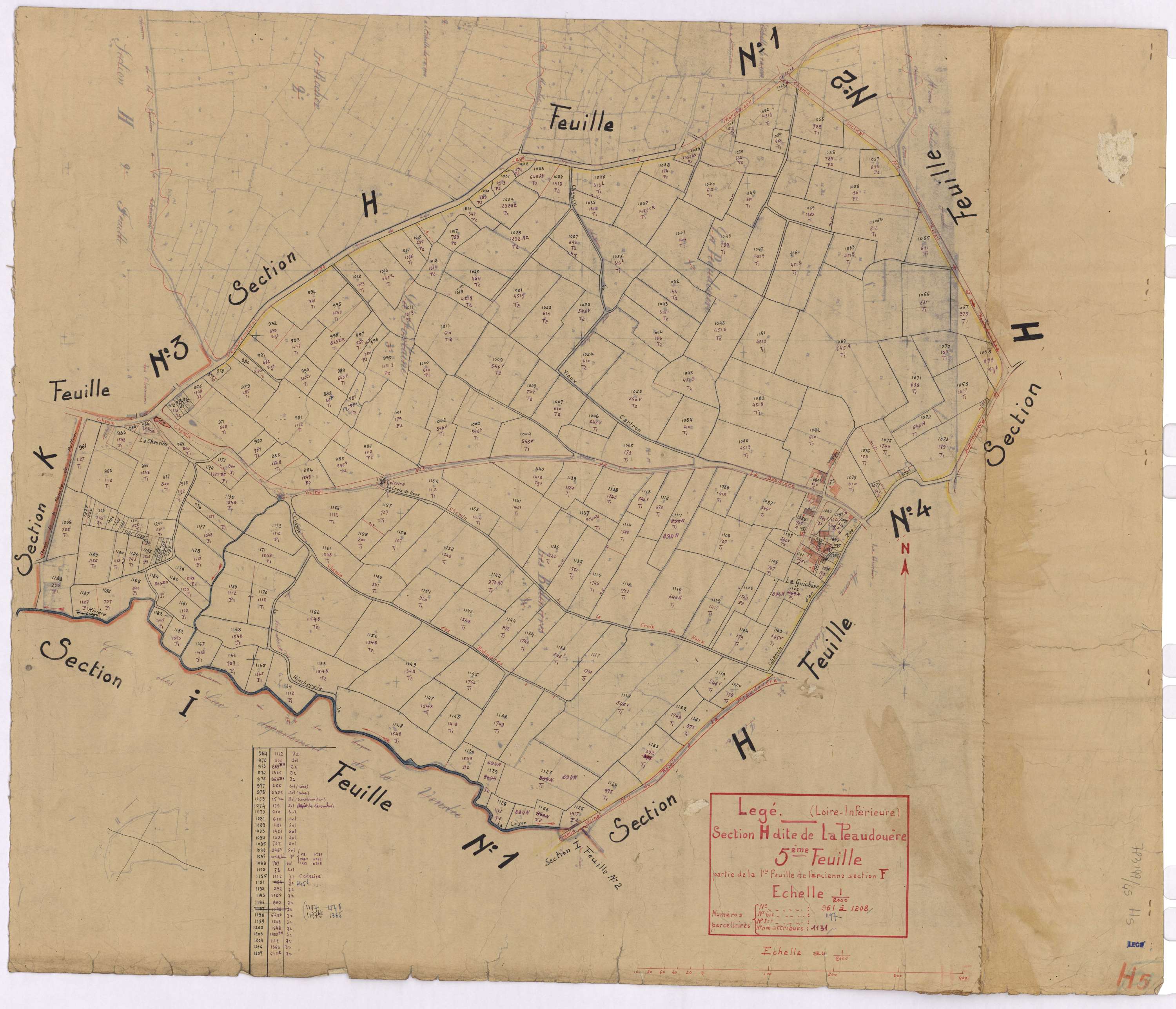 Lège - Section H5 Peaudouère (section de La) ; 961-1208