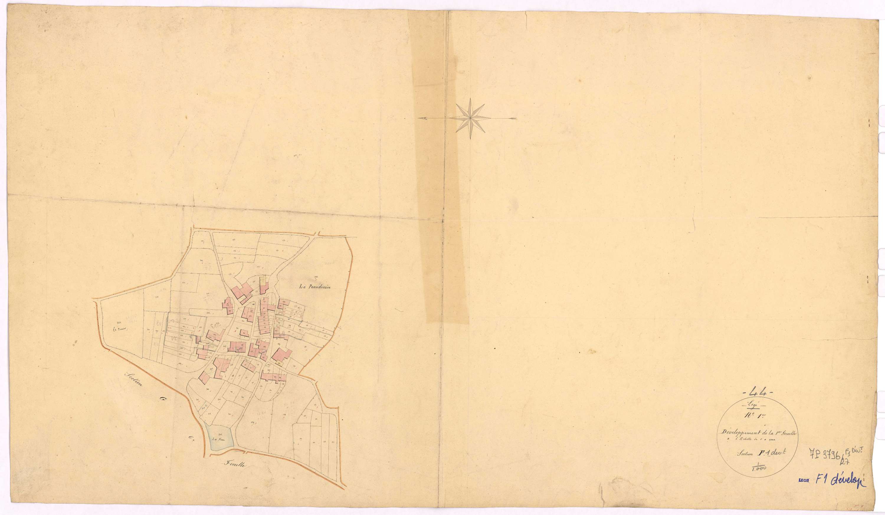 Lège - Section F1 (développement) Peaudouère (section de La) ; développement du village de La Peaudouère