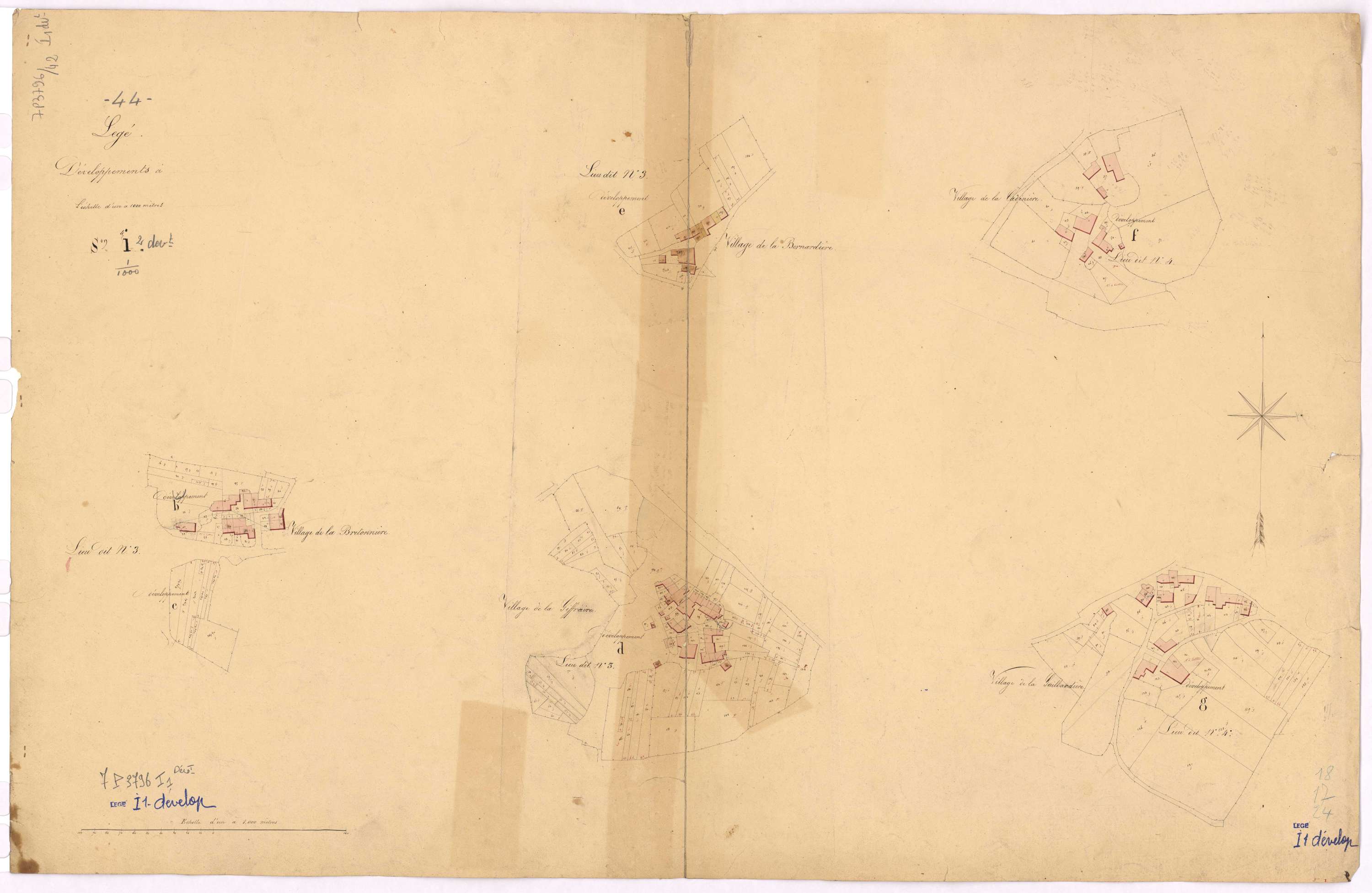Lège - Section I1 (développement) Bourg (section du) ; développement des villages de La Bernardière, de La Bretonnière, de La Giffraire, de La Cadinière et de La Gaillardière