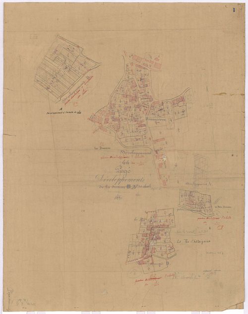 Lège - Section P1 P2 (développement) Dronnières (section des) ; 1-377 ; 378-622 ; développement des villages des Dronnières, des Petites Dronnières, du Pas-Châtaignier et de diverses parcelles