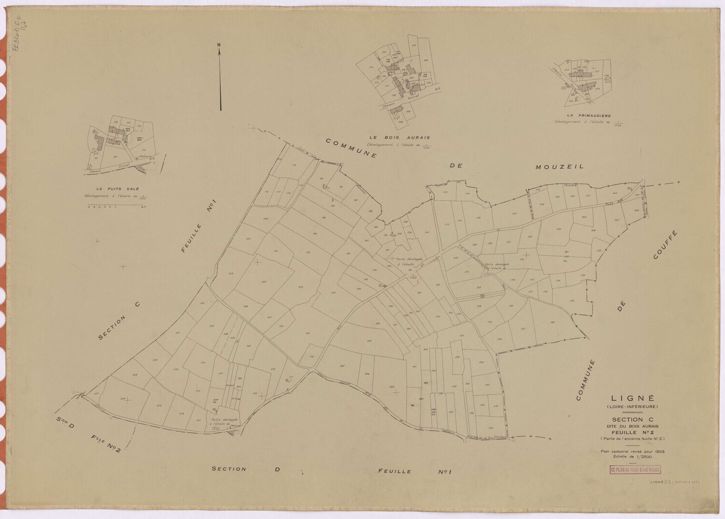 Ligné - Section C2 Bois Aurais (section du) ; 174-355