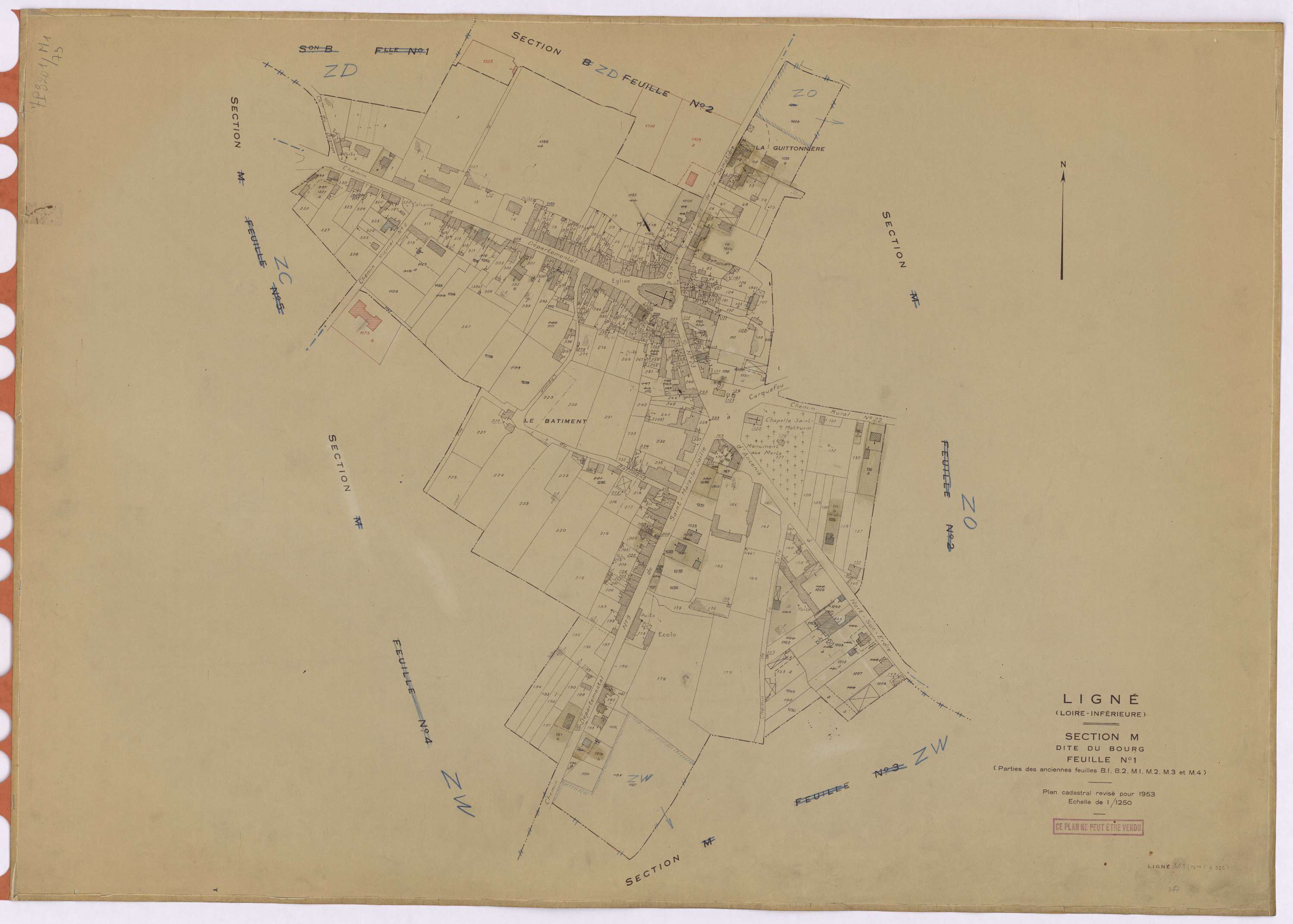Ligné - Section M1 Bourg (section du) ; 1-333