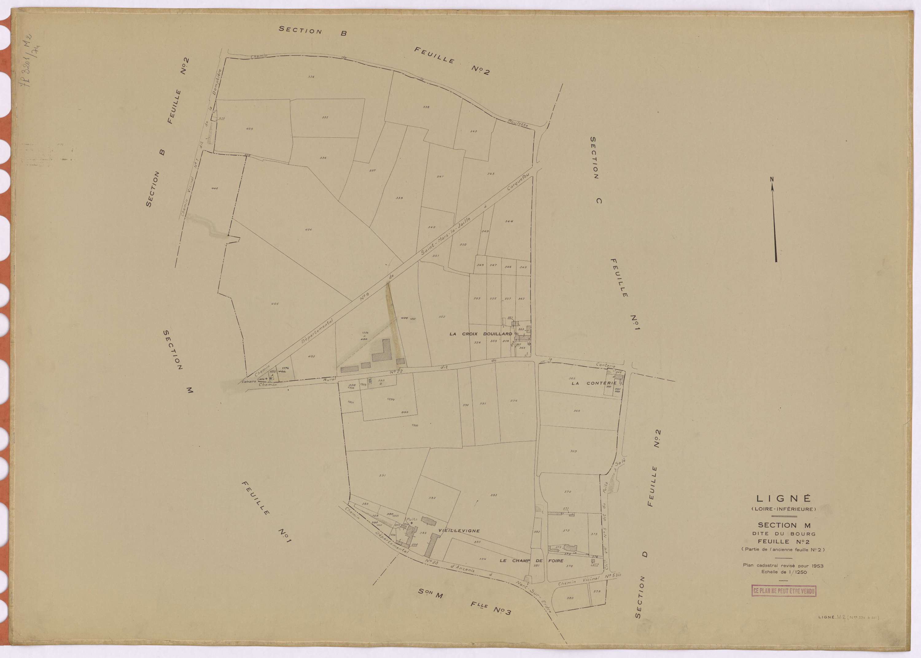 Ligné - Section M2 Bourg (section du) ; 334-411