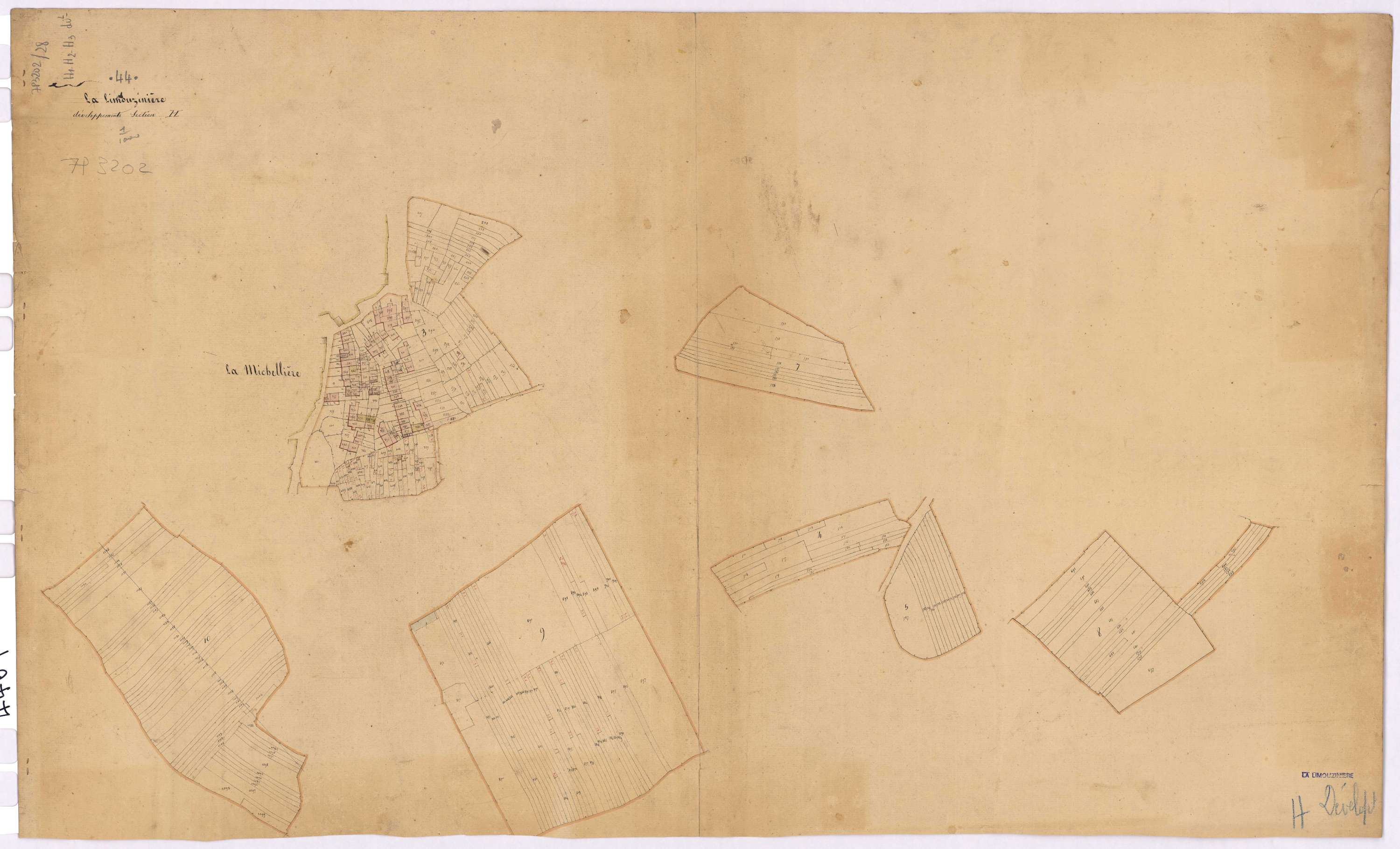 La Limouzinière - Section H1 H2 H3 (développement) Marnière (section de La) ; 1-432 ; 433-775 ; 776-1142 ; développement du village de La Michelière et de diverses parcelles