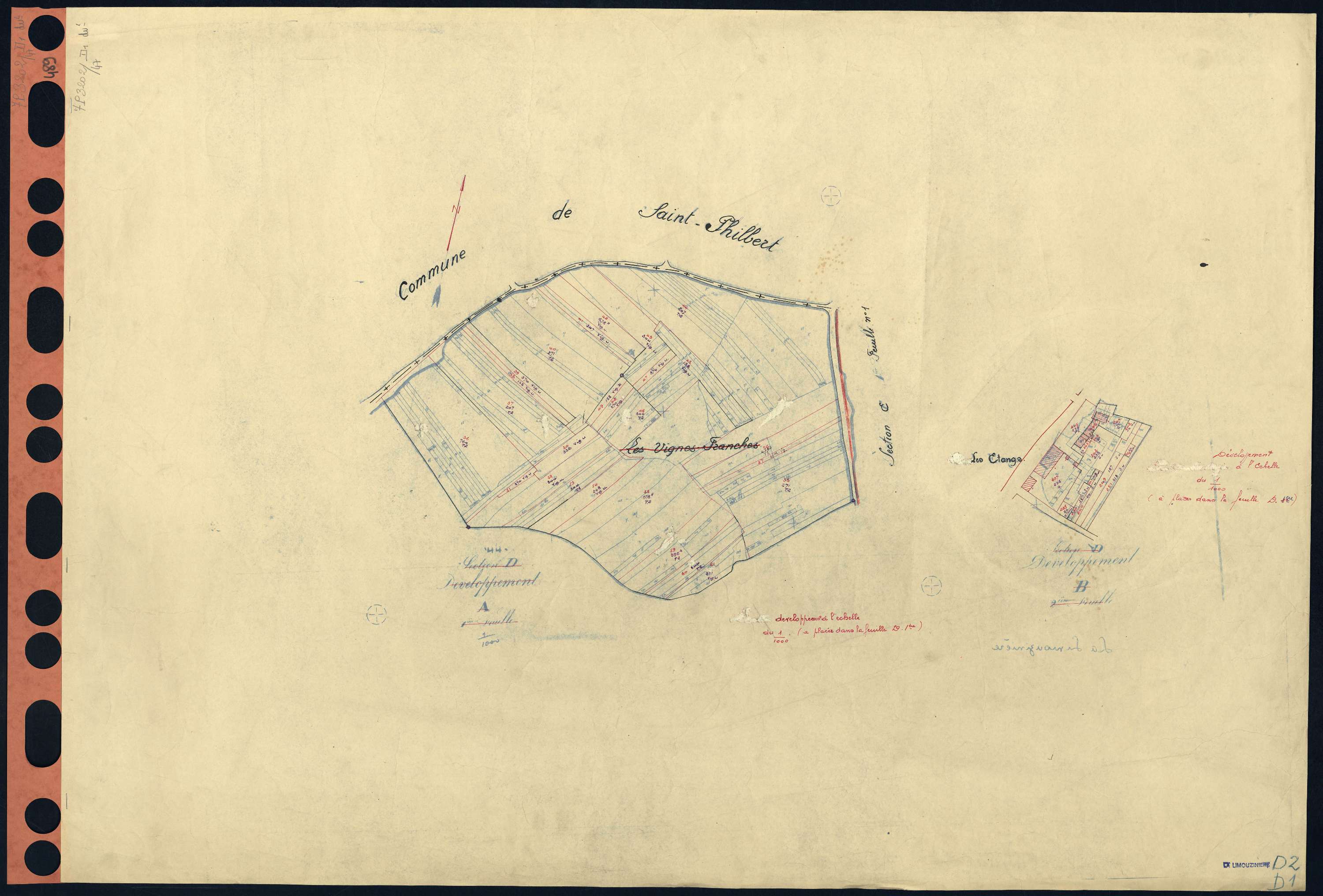 La Limouzinière - Section D1 (développement) Etangs (section des) . 1-145 . développement du village des Etangs et de diverses parcelles