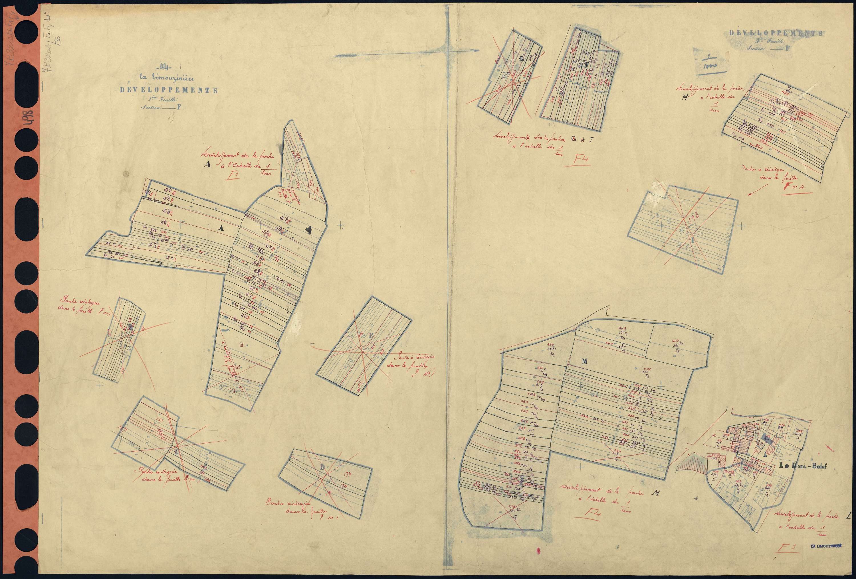 La Limouzinière - Section F1 F4 (développement) Bourg (section du) . 1-225 . 570-882 . développement du village du Demi-Bœuf et de diverses parcelles