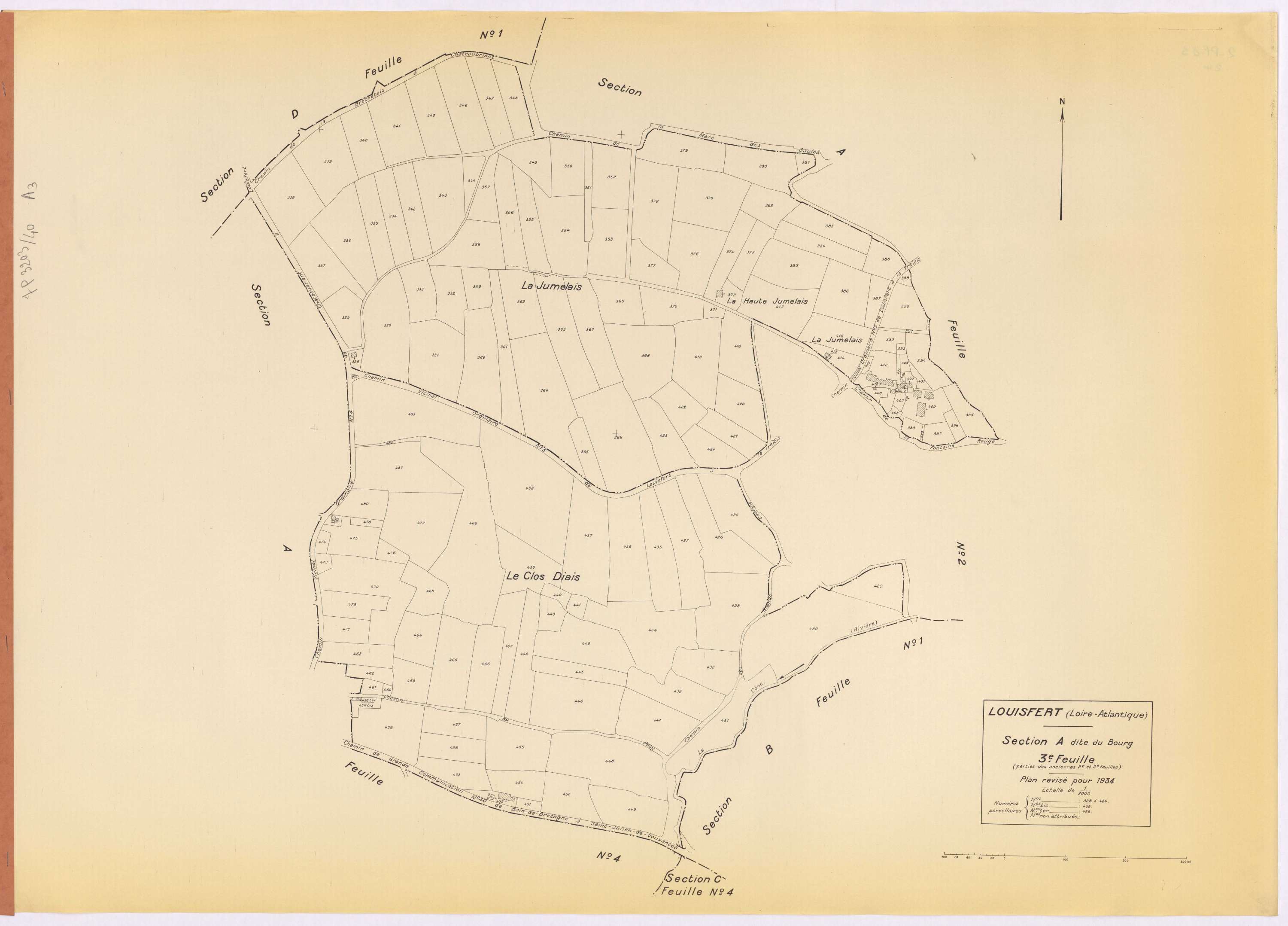 Louisfert - Section A3 Bourg (section du) ; 328-484