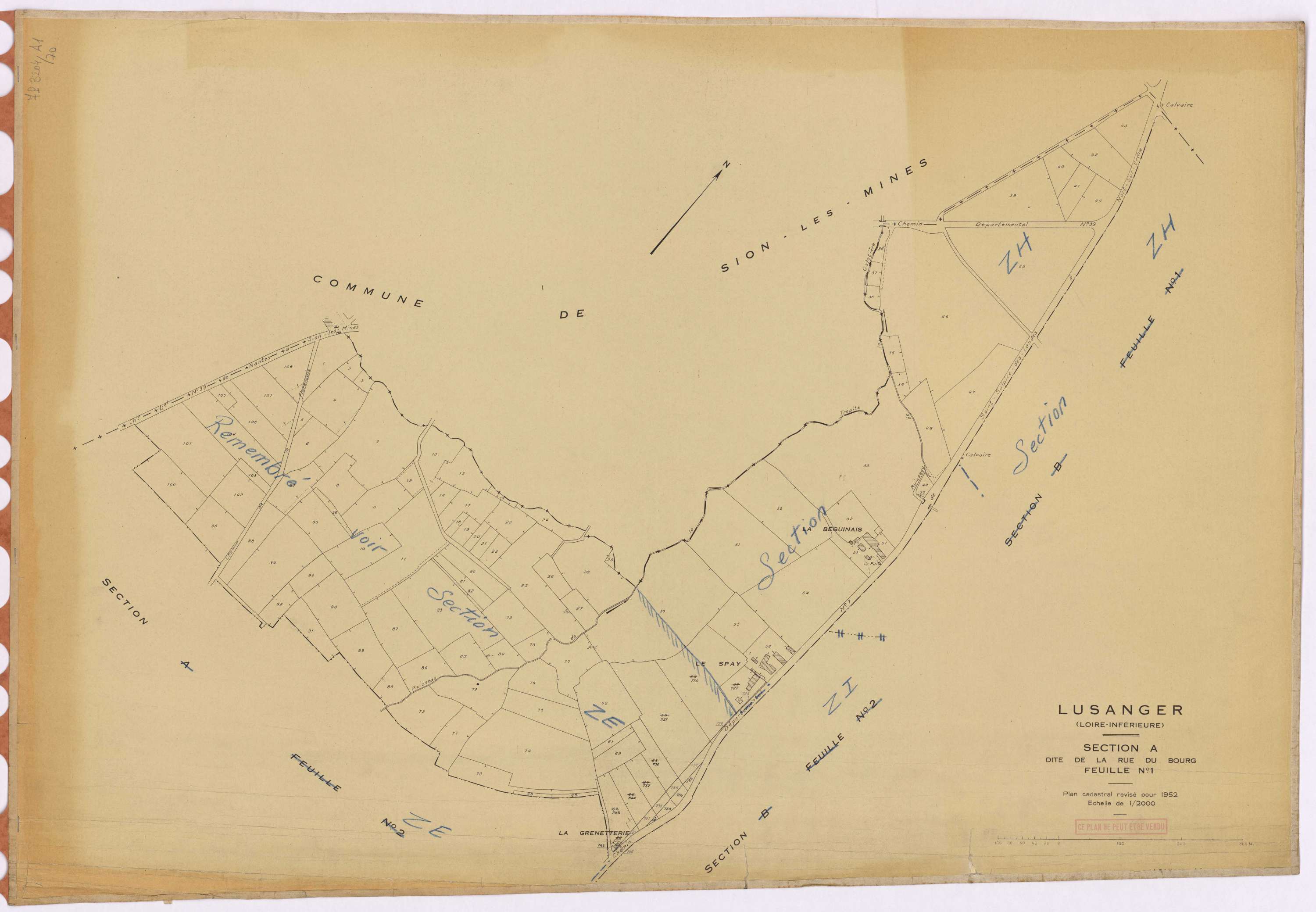Lusanger - Section A1 Rue du Bourg (section de La) ; 1-108