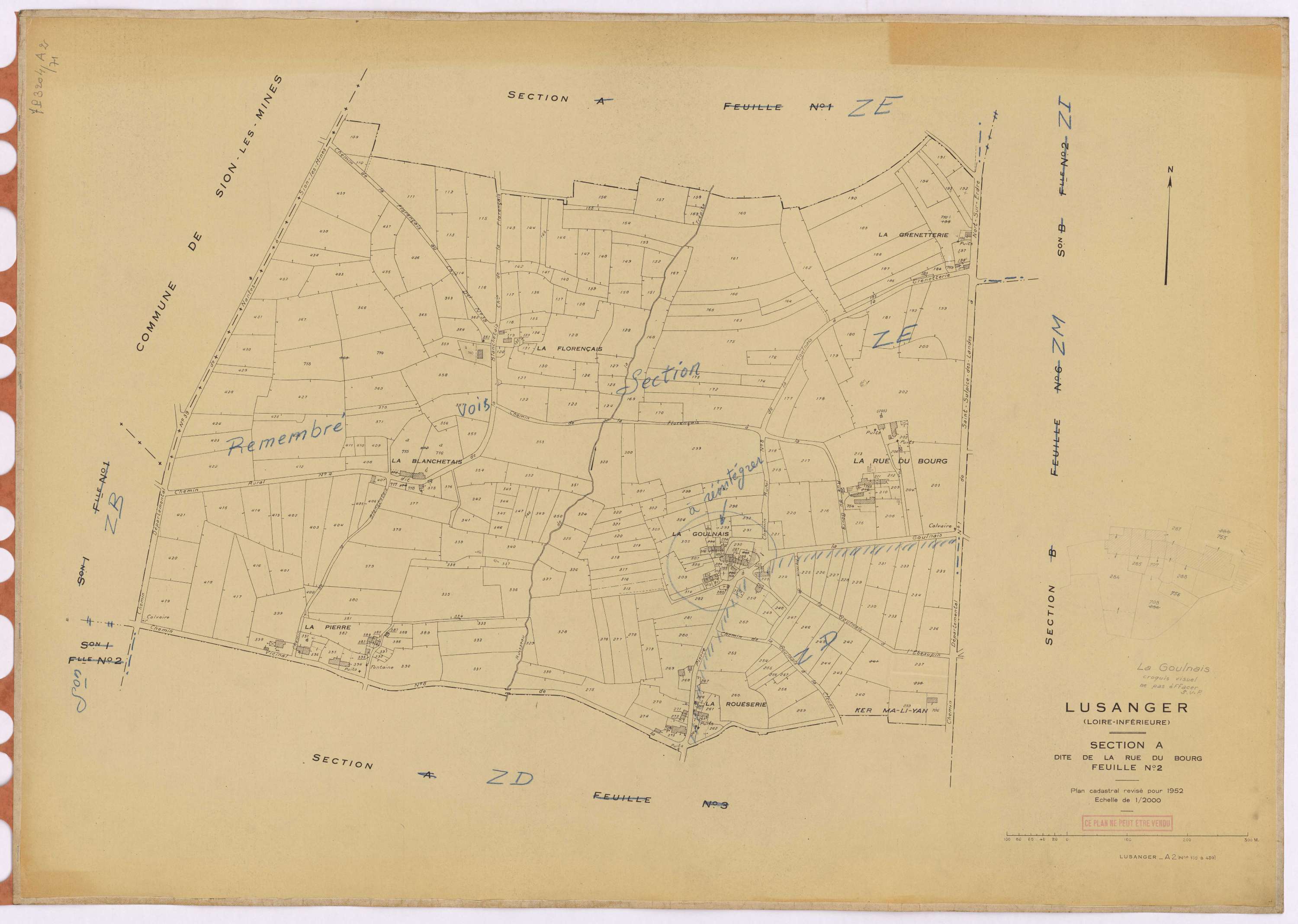 Lusanger - Section A2 Rue du Bourg (section de La) ; 109-439