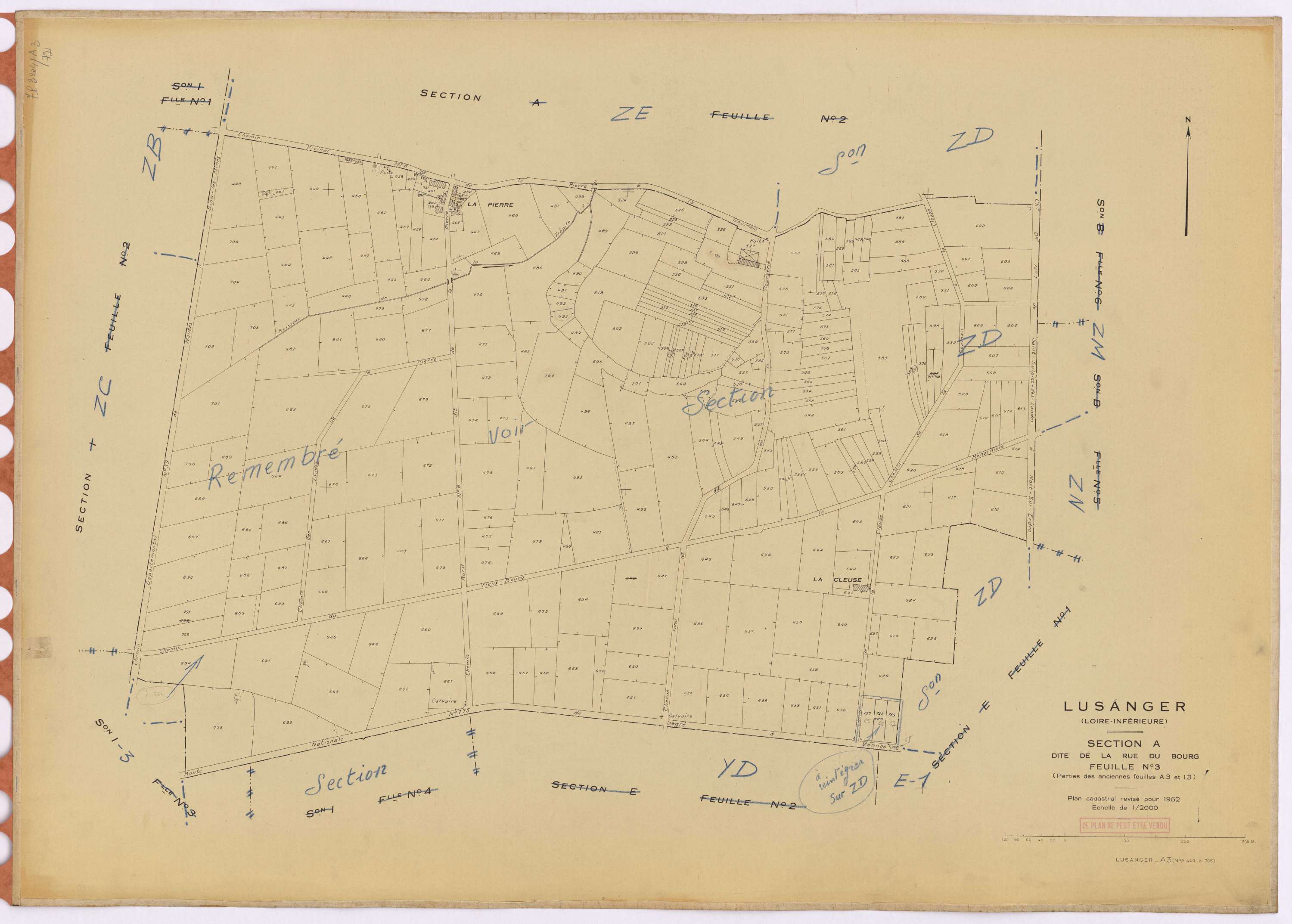 Lusanger - Section A3 Rue du Bourg (section de La) ; 440-705