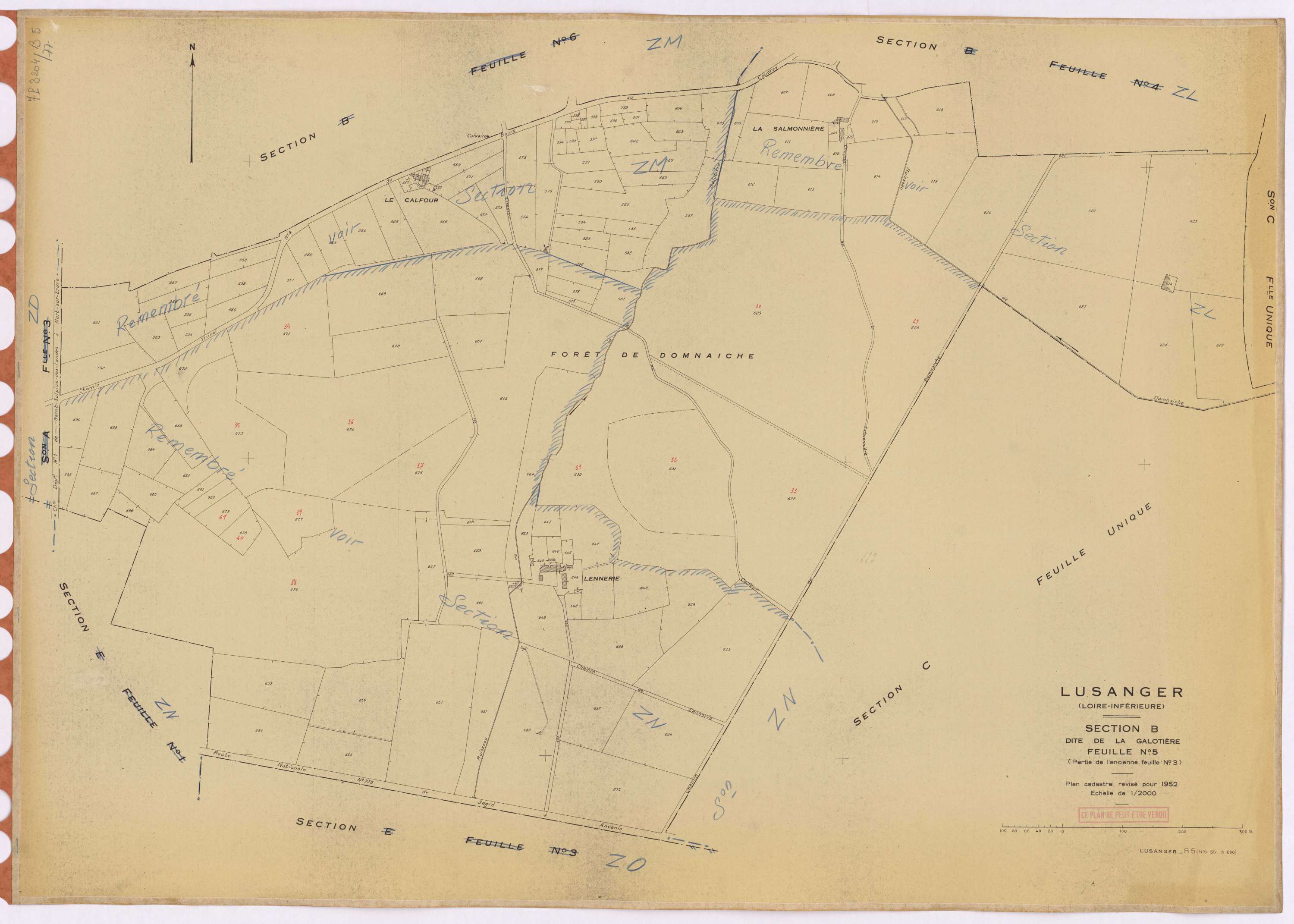 Lusanger - Section B5 Galotière (section de La) ; 551-690