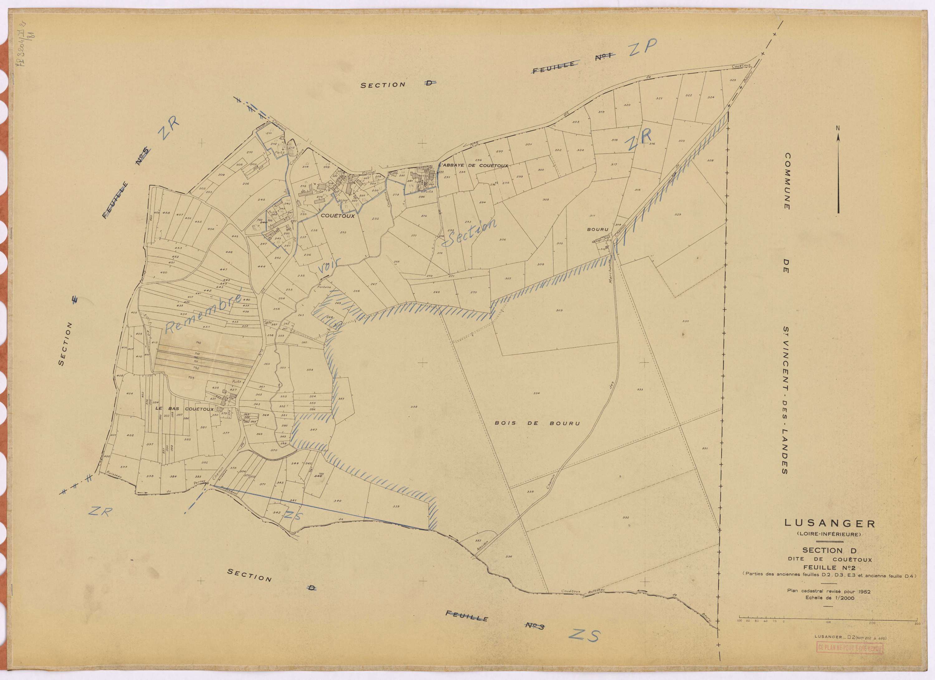 Lusanger - Section D2 Couétoux (section de) ; 202-460
