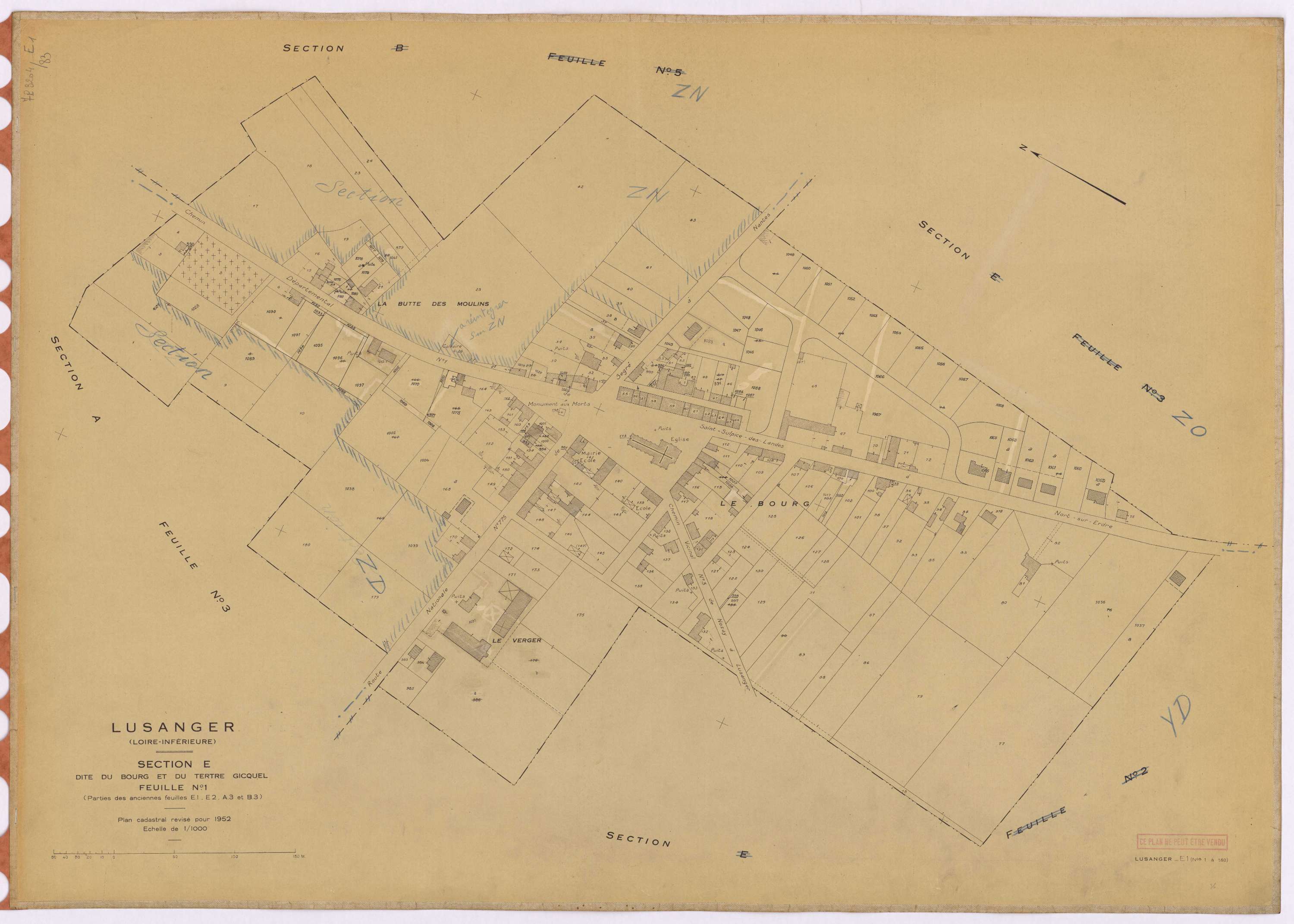 Lusanger - Section E1 Bourg et Tertre Gicquel (section du) ; 1-180