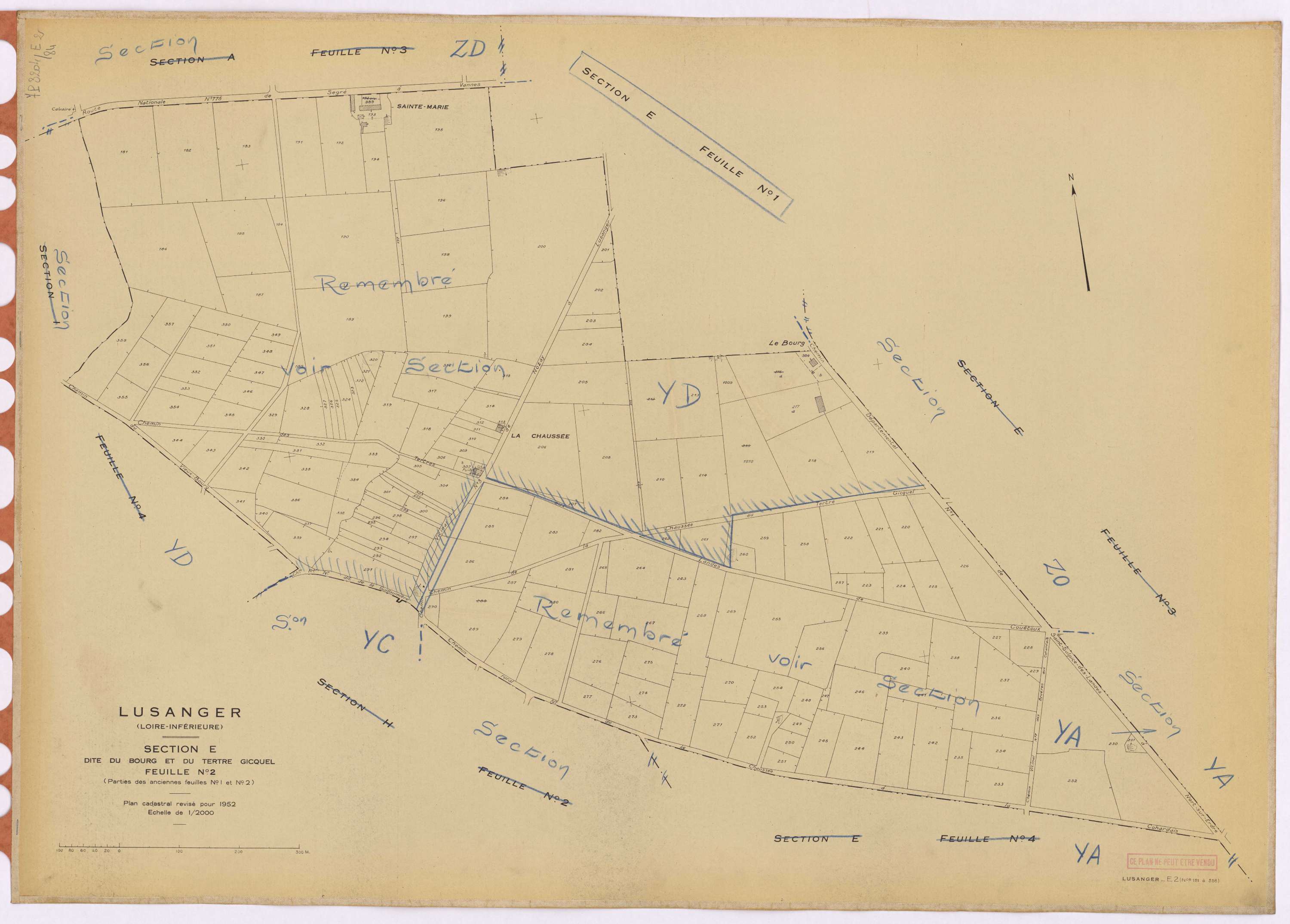 Lusanger - Section E2 Bourg et Tertre Gicquel (section du) ; 181-358