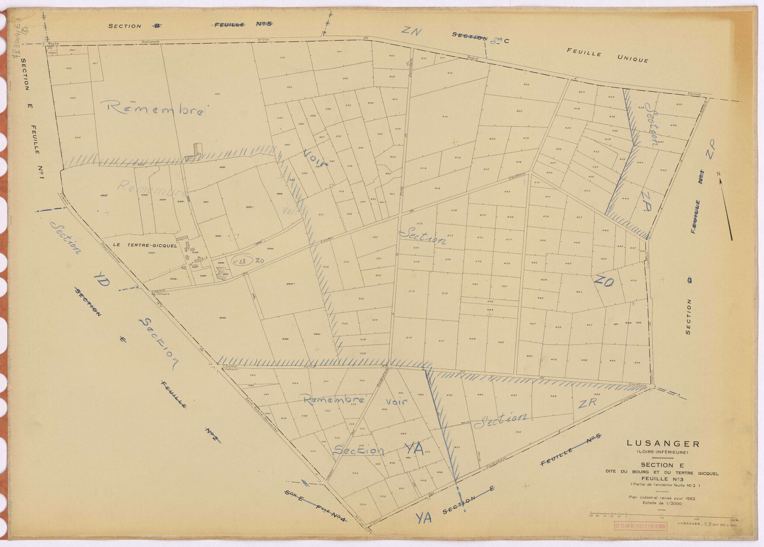 Lusanger - Section E3 Bourg et Tertre Gicquel (section du) ; 359-560