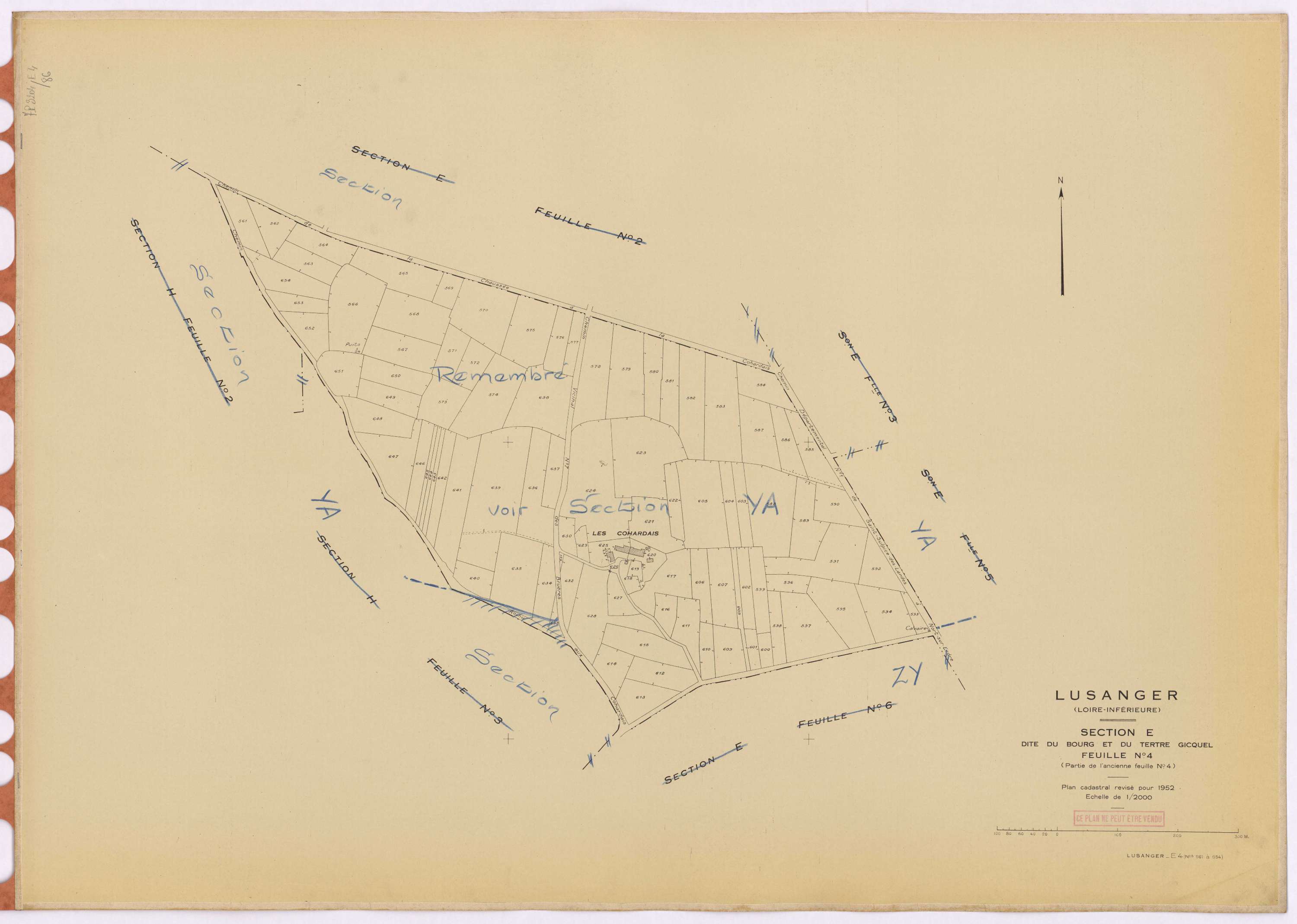 Lusanger - Section E4 Bourg et Tertre Gicquel (section du) ; 561-654