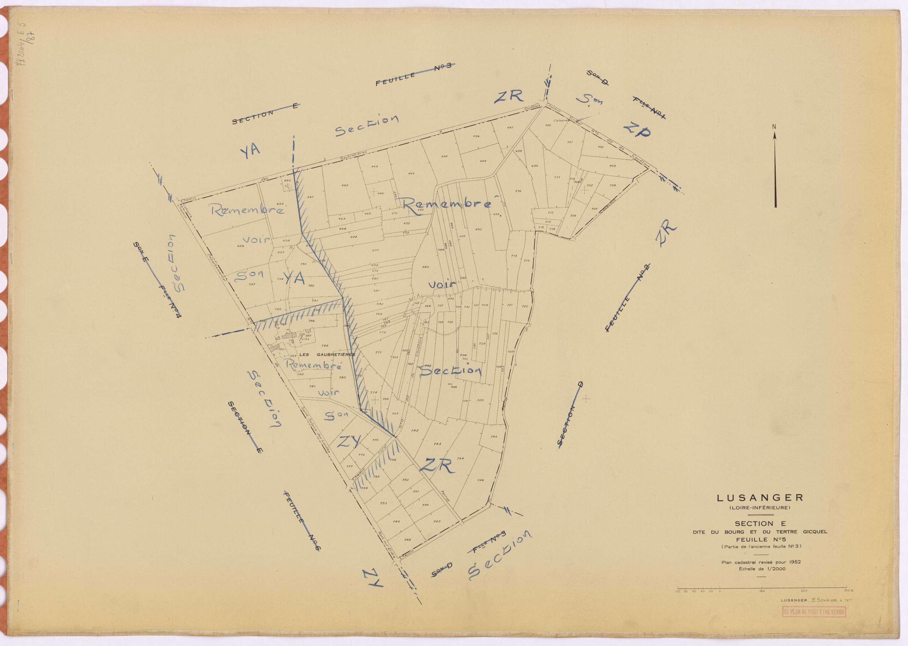 Lusanger - Section E5 Bourg et Tertre Gicquel (section du) ; 655-797