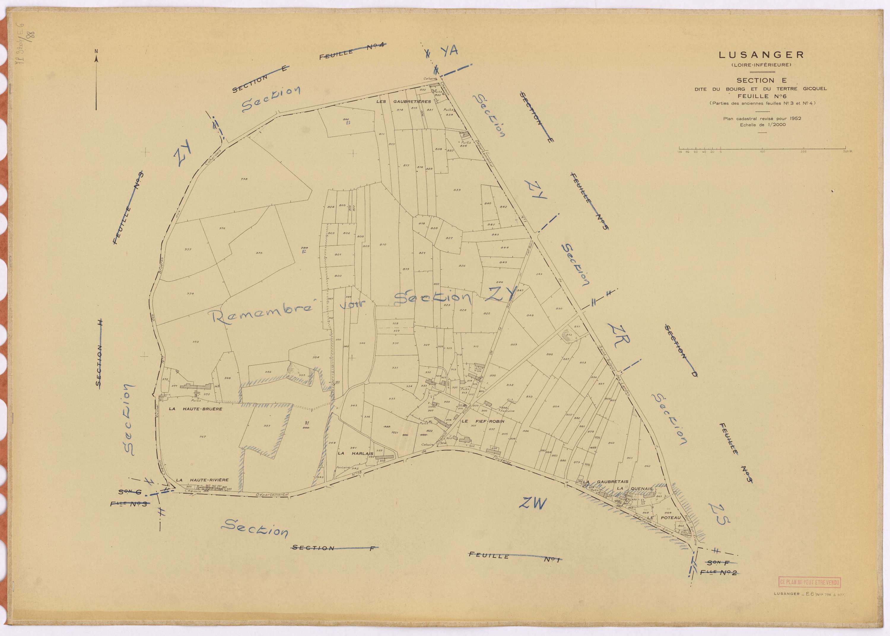 Lusanger - Section E6 Bourg et Tertre Gicquel (section du) ; 798-977