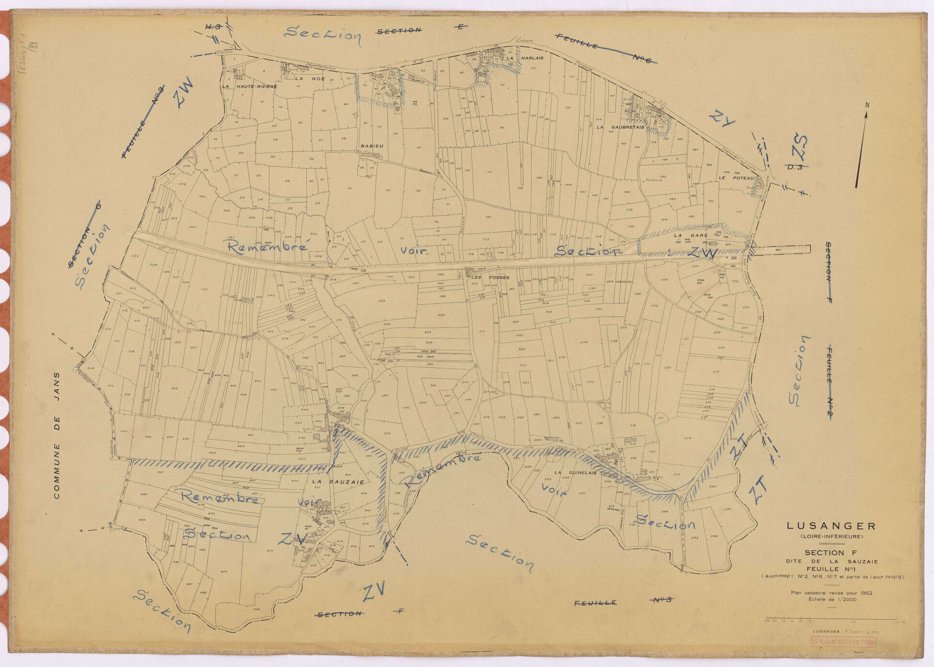 Lusanger - Section F1 Sauzaie (section de La) ; 1-575