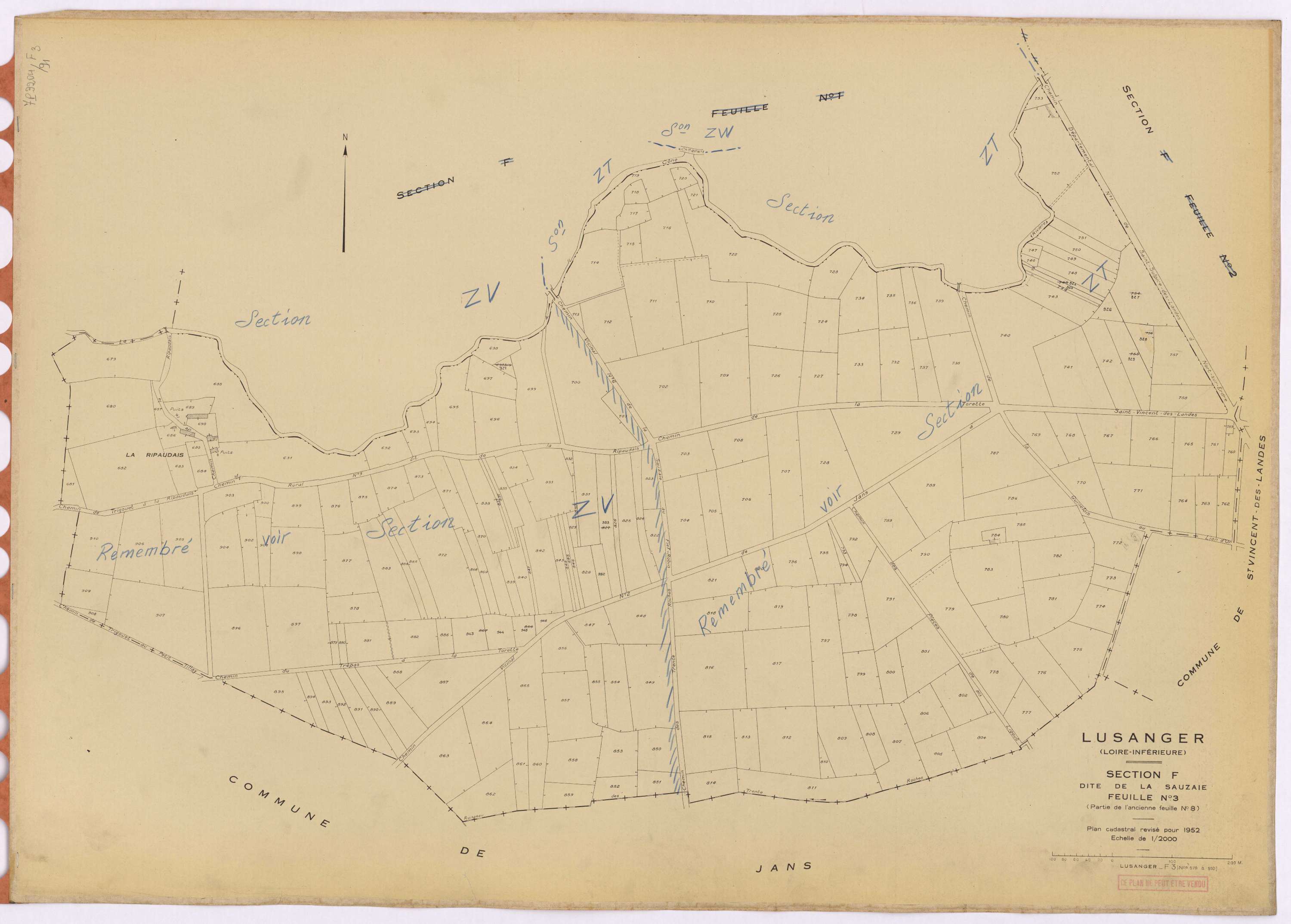 Lusanger - Section F3 Sauzaie (section de La) ; 679-910