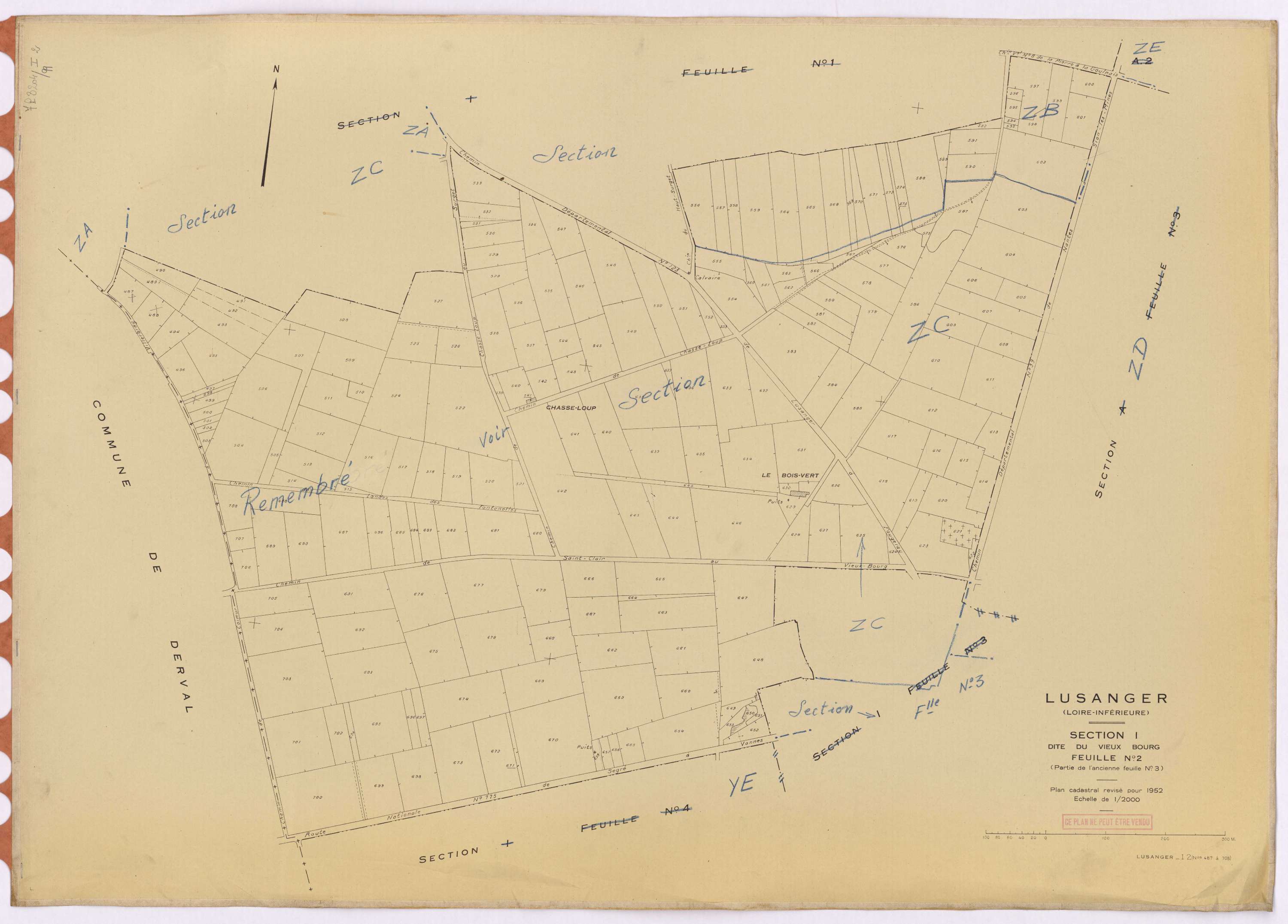 Lusanger - Section I2 Vieux Bourg (section du) ; 487-708