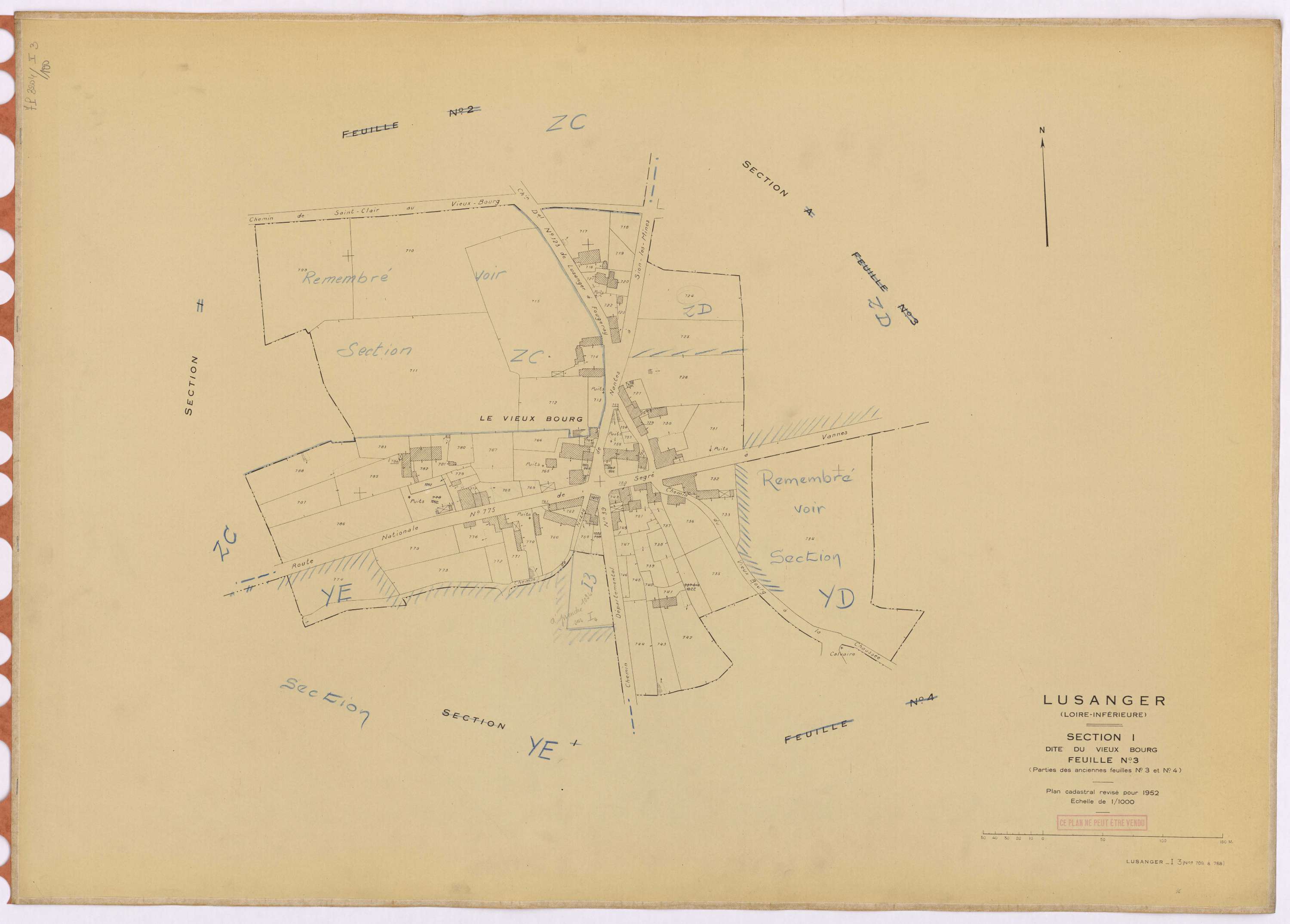 Lusanger - Section I3 Vieux Bourg (section du) ; 709-788