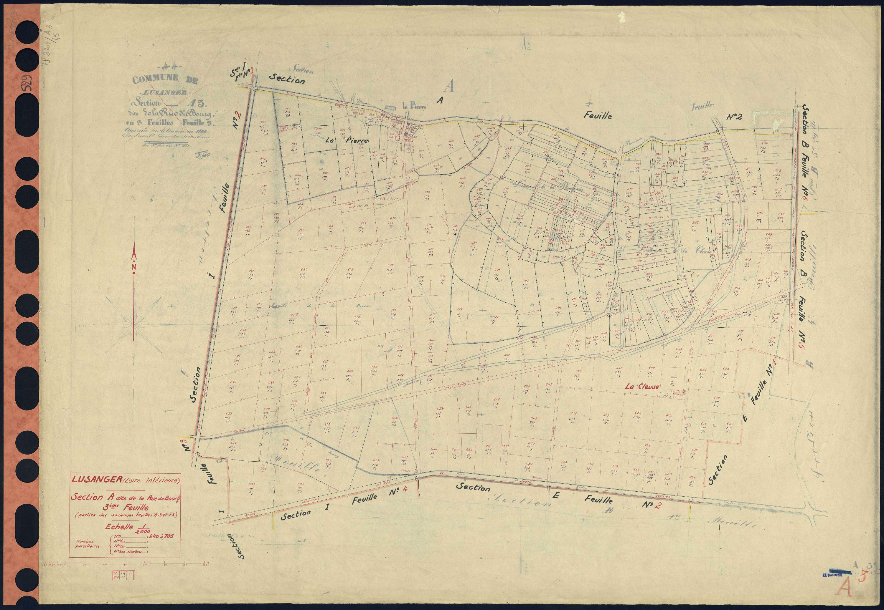 Lusanger - Section A3 Rue du Bourg (section de La) . 440-705
