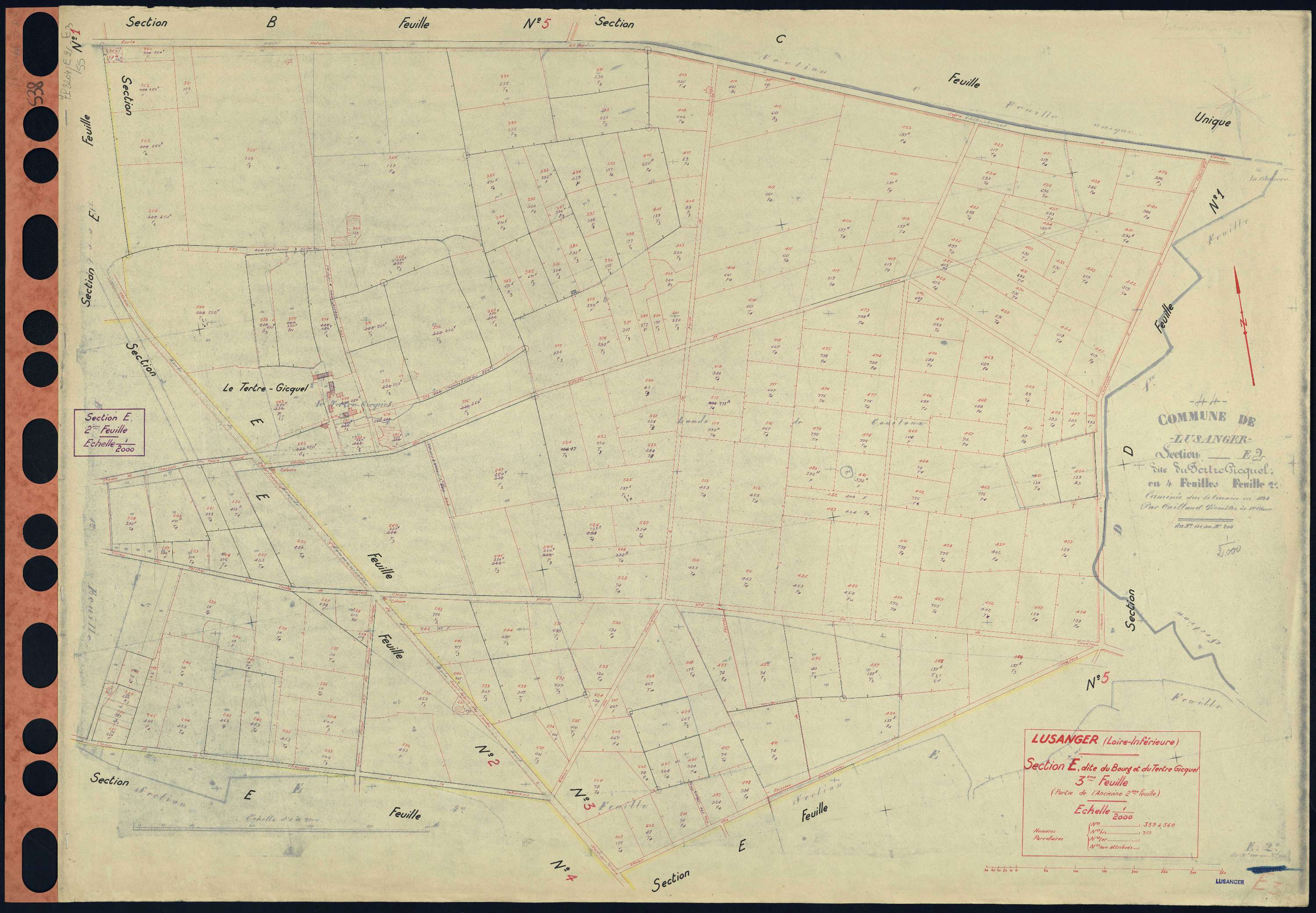 Lusanger - Section E2 E3 Bourg et Tertre Gicquel (section du) . 181-358 . 359-560
