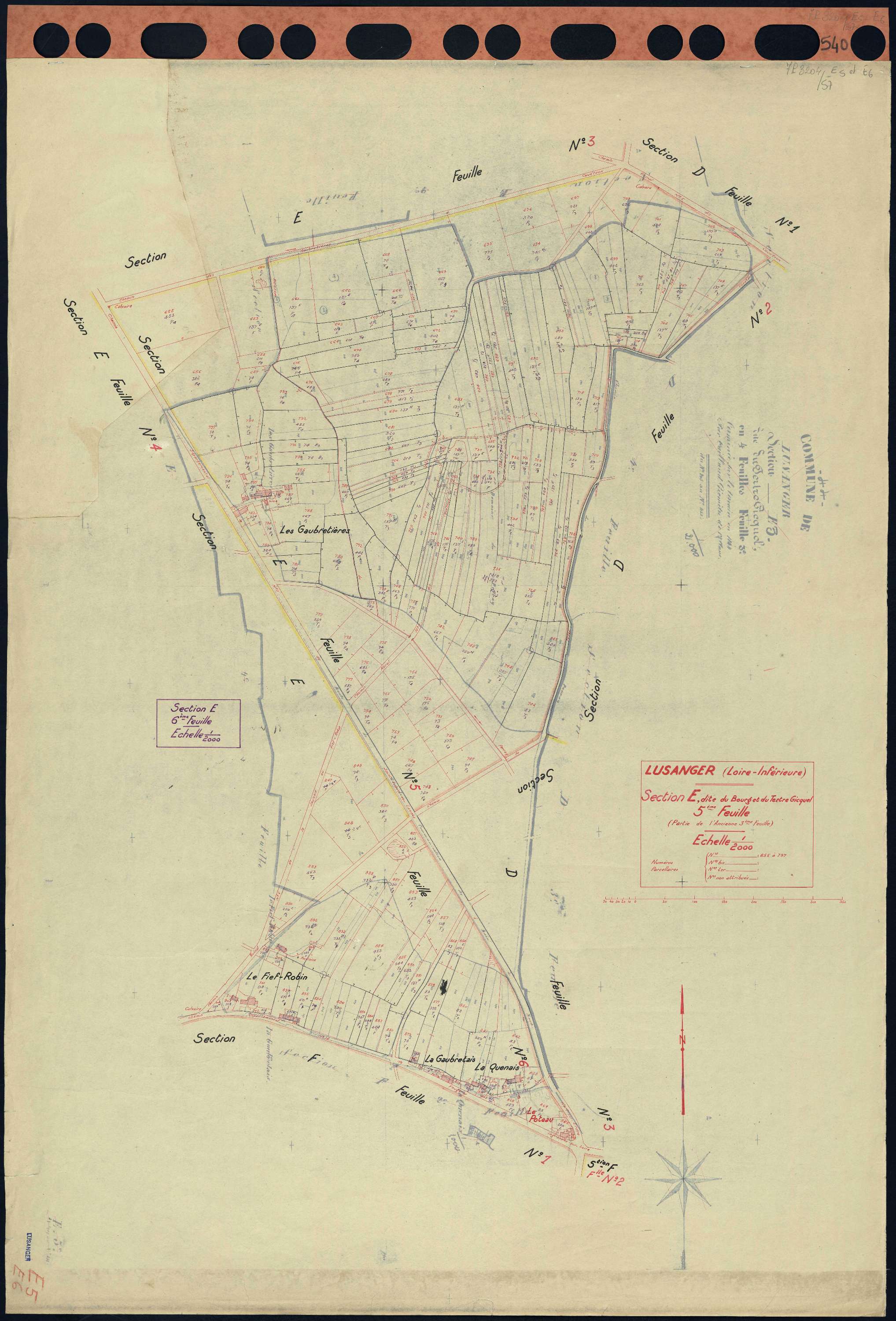 Lusanger - Section E5 E6 Bourg et Tertre Gicquel (section du) . 655-797 . 798-977
