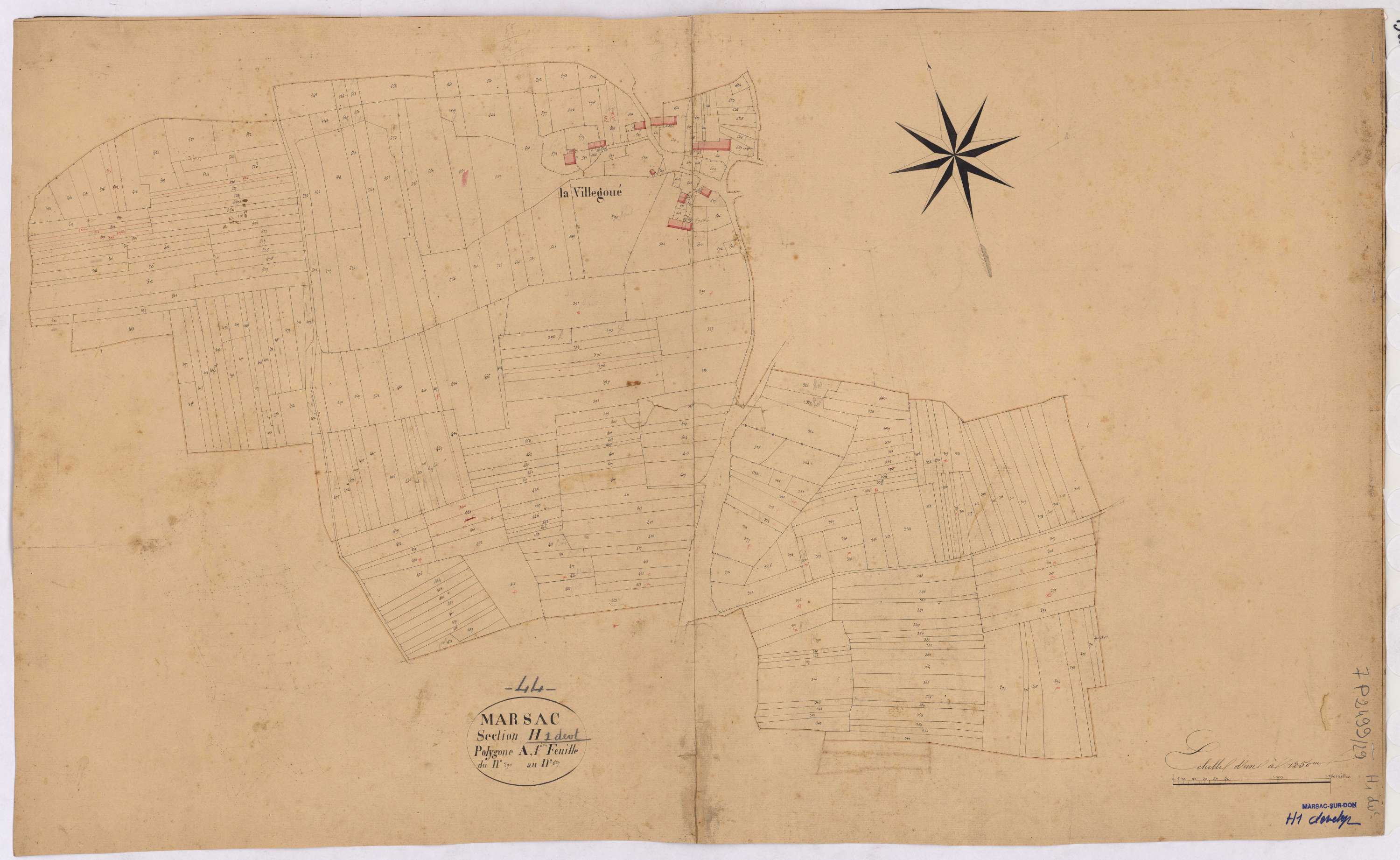 Marsac-sur-Don - Section H1 (développement) Plessis (section du) ; 1-806 ; développement du village de La Villegoué