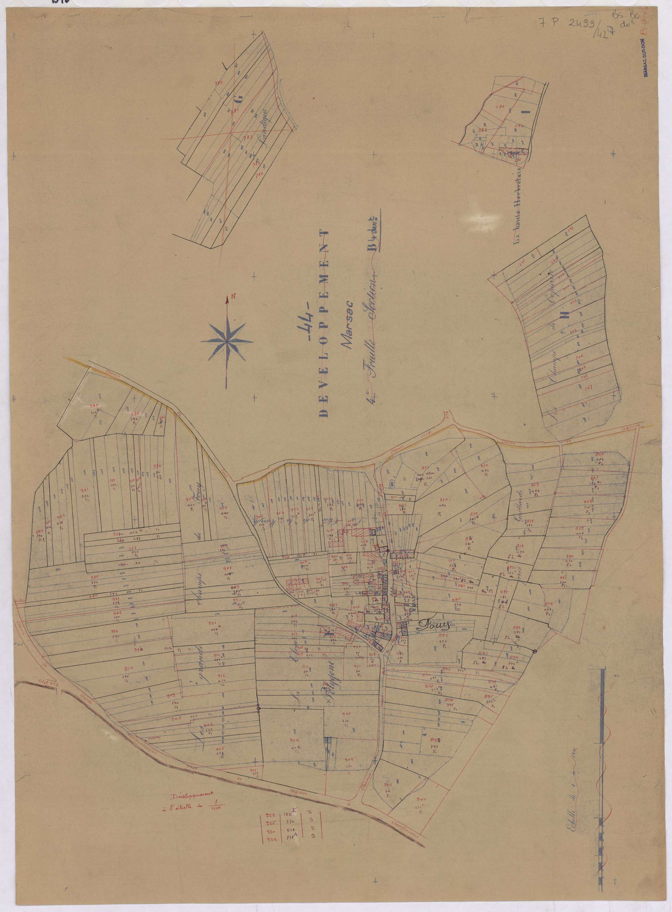 Marsac-sur-Don - Section B5 B6 (développement) Bourg (section du) ; 566-818 ; 819-1009 ; développement du village de Fouy et de diverses parcelles