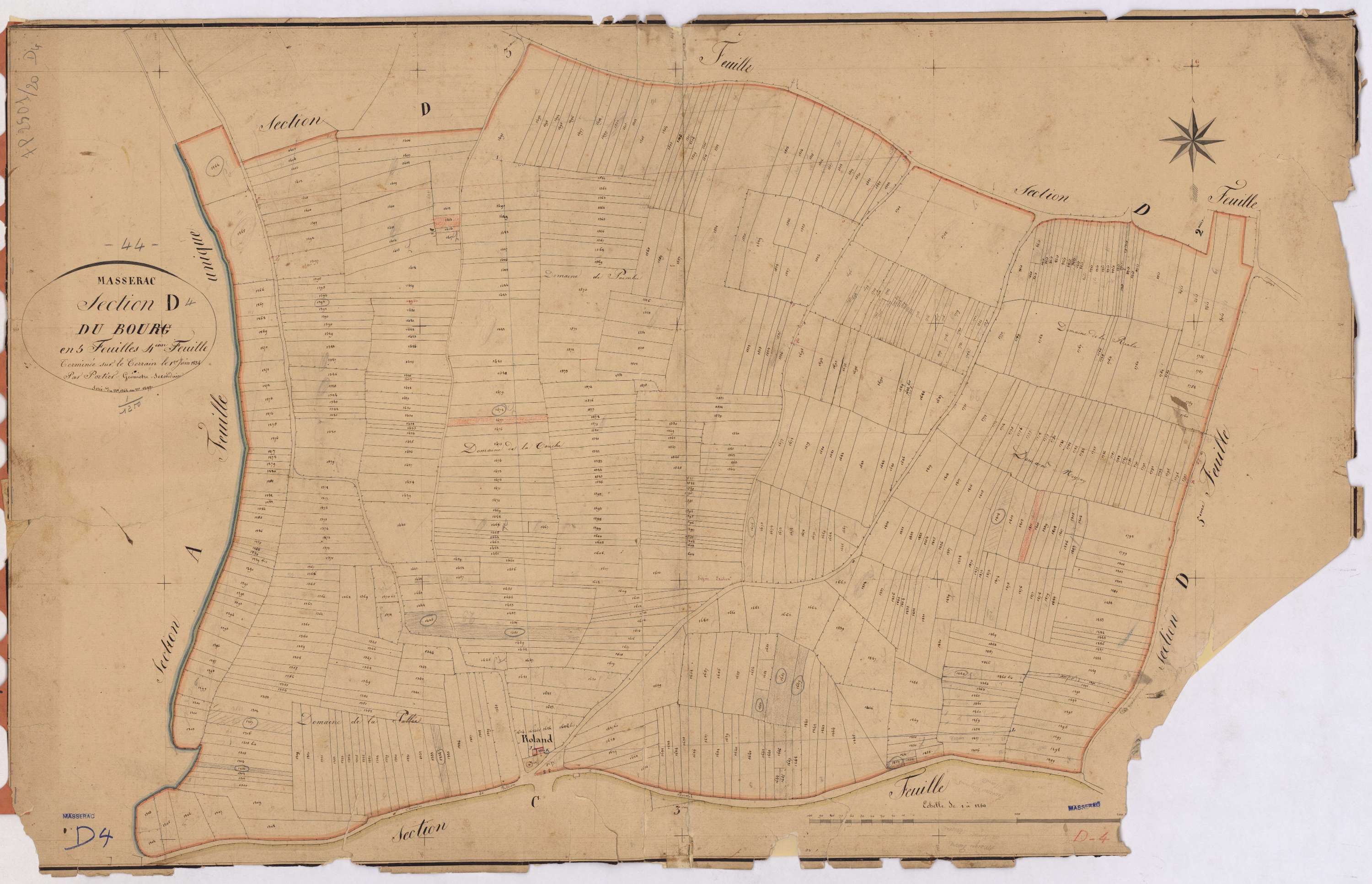 Massérac - Section D4 Bourg (section du) ; 1264-1899