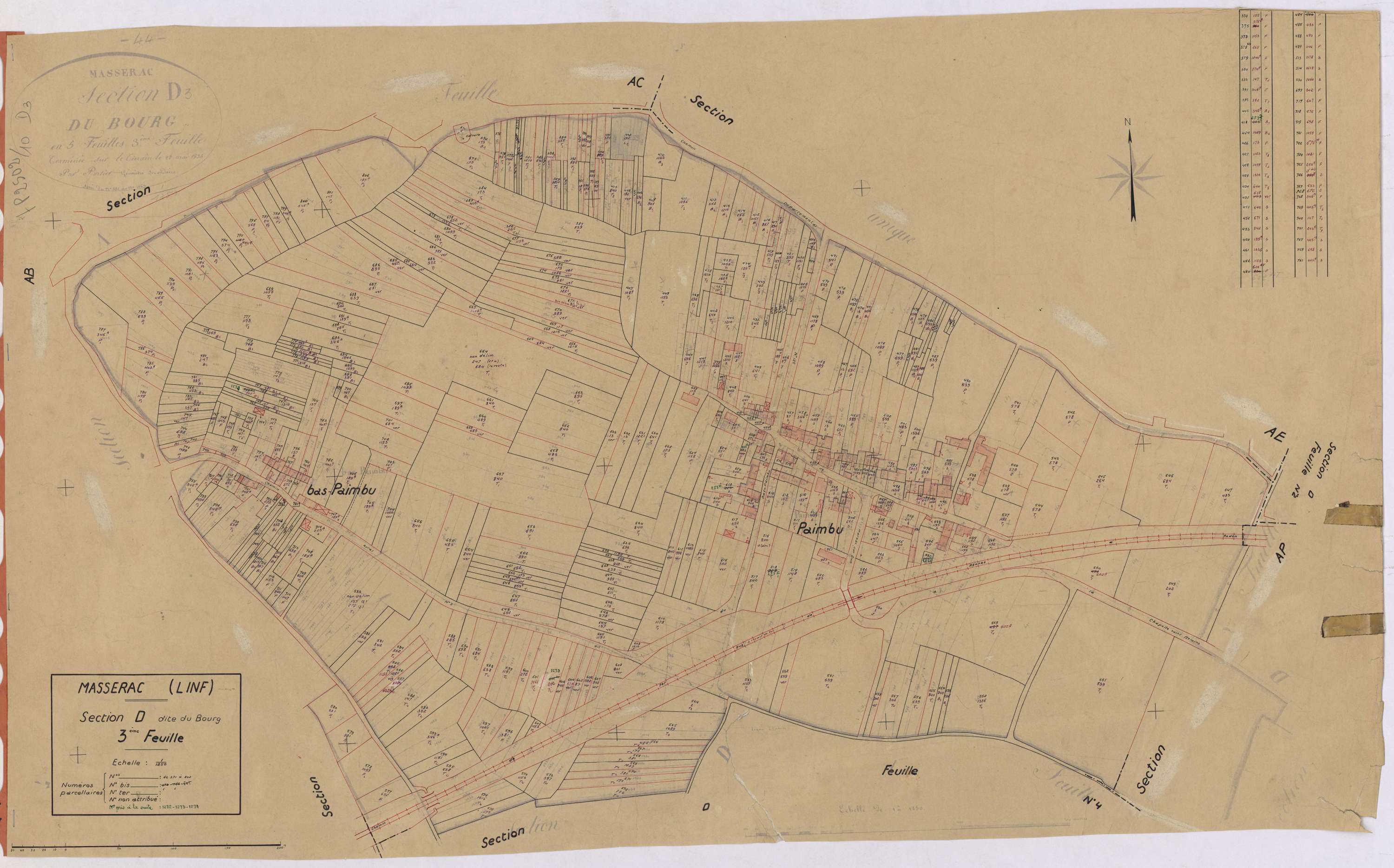 Massérac - Section D3 Bourg (section du) ; 371-802