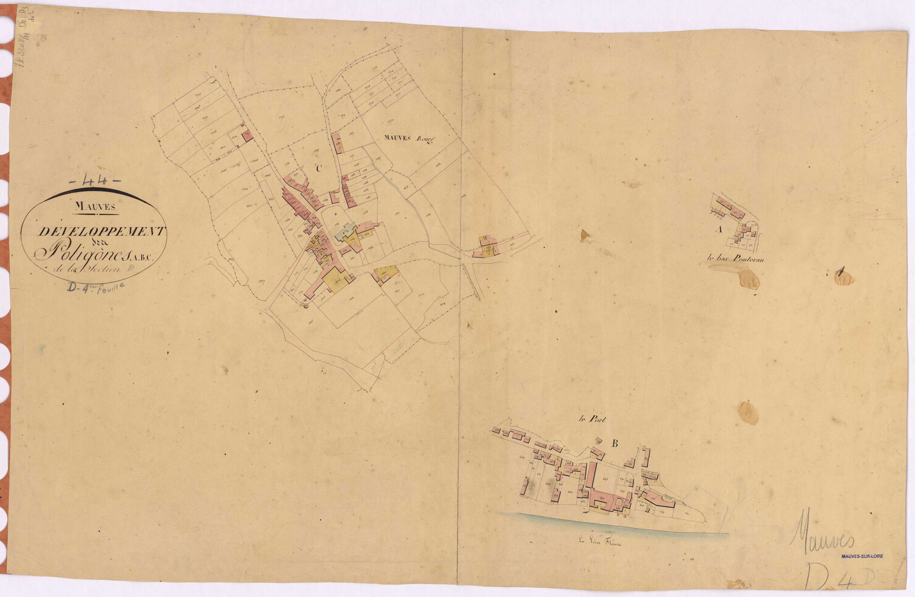 Mauves-sur-Loire - Section D2 D3 (développement) Bourg (section du) ; 197-892 ; 893-1295 ; développement du Bourg, du Port et du village du Bas Ponterau